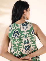 trueBrowns Green Cotton Ikat Sleeveless Co-ord Set