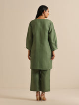 Olive Green Slub Relaxed Placket Co-Ord Set