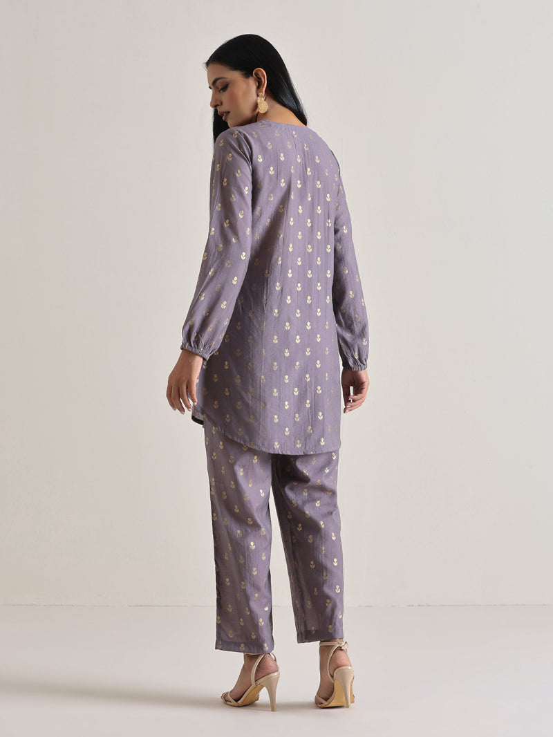 Plum Grey Foil Short Co-Ord Set