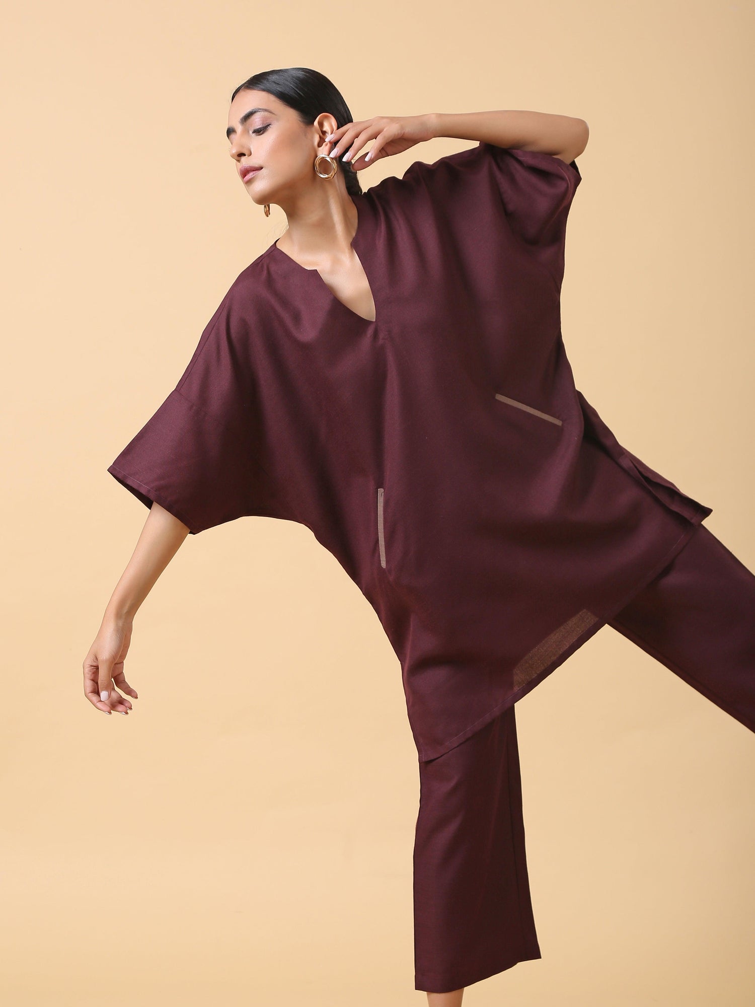 Cotton Linen Purple Boxy Fit Co-Ord Set - trueBrowns