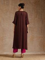 Cola Brown Modal Neck Pleat Kurta Set