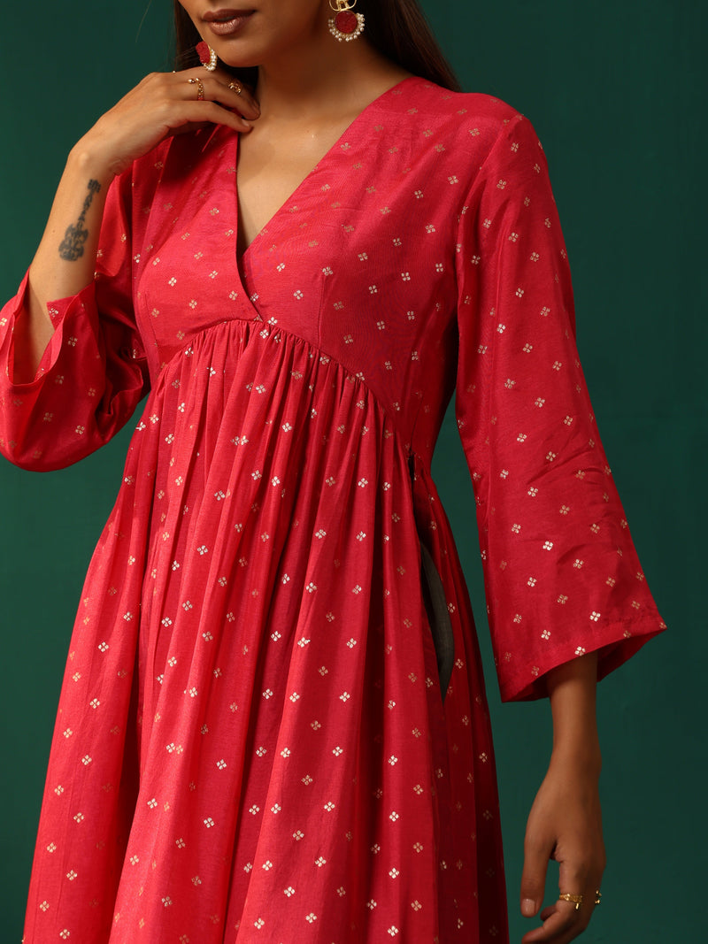 trueBrowns Pink Square Viscose Silk Kurta Pant Set