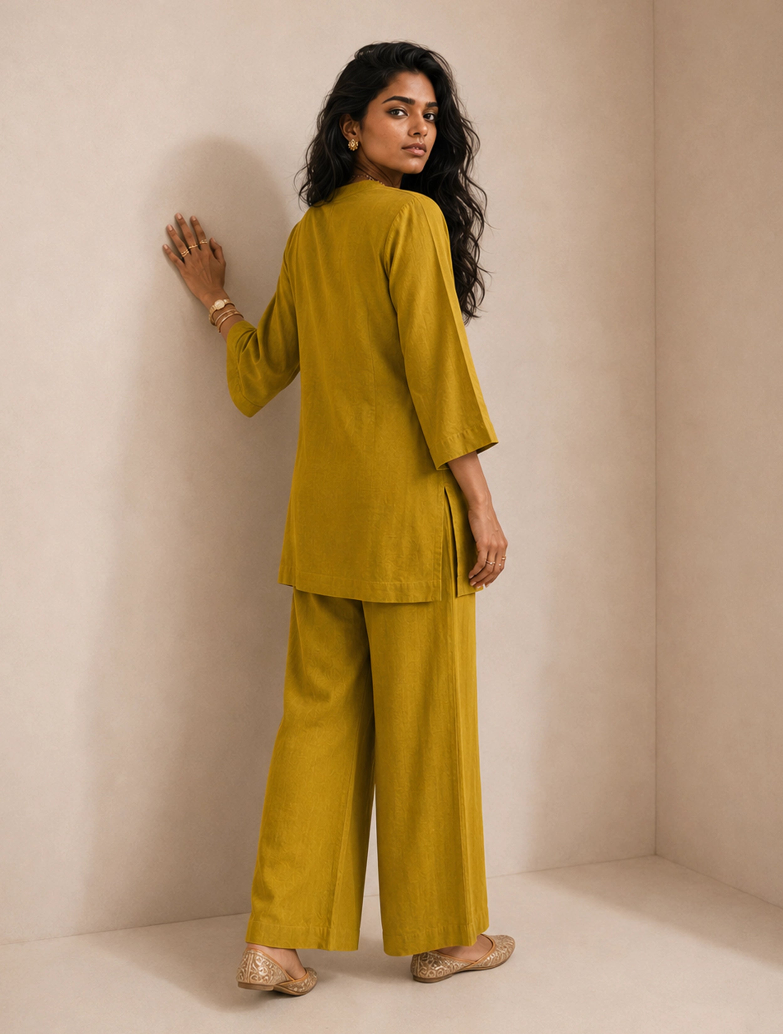 trueBrowns Lime Solid Viscose Co-Ord Set
