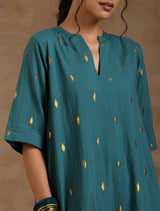 Deep Sea Gold Cotton Relaxed High-Low Kurta Set