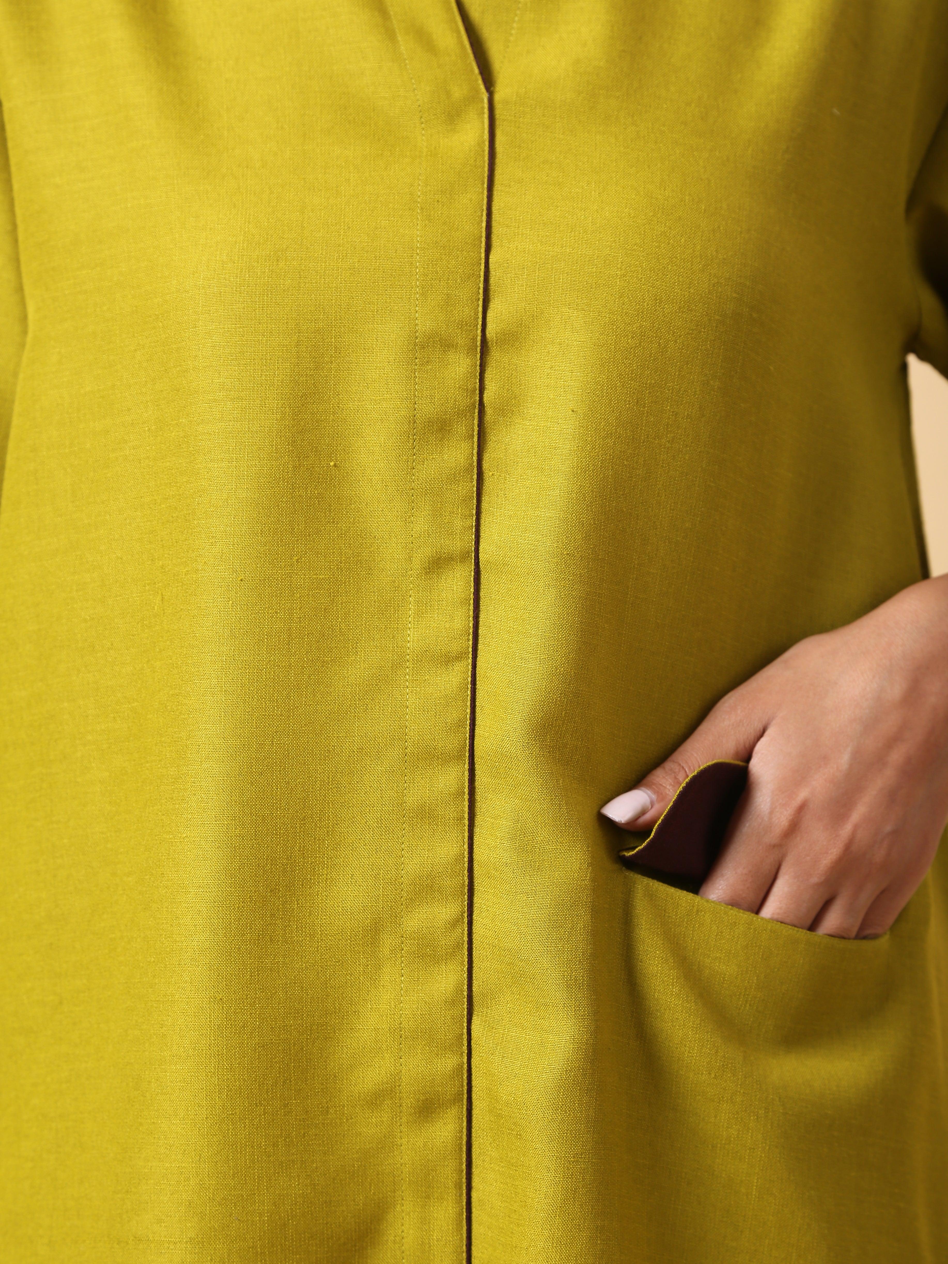 Cotton Linen Lime Green Relaxed Placket Co-Ord Set - trueBrowns