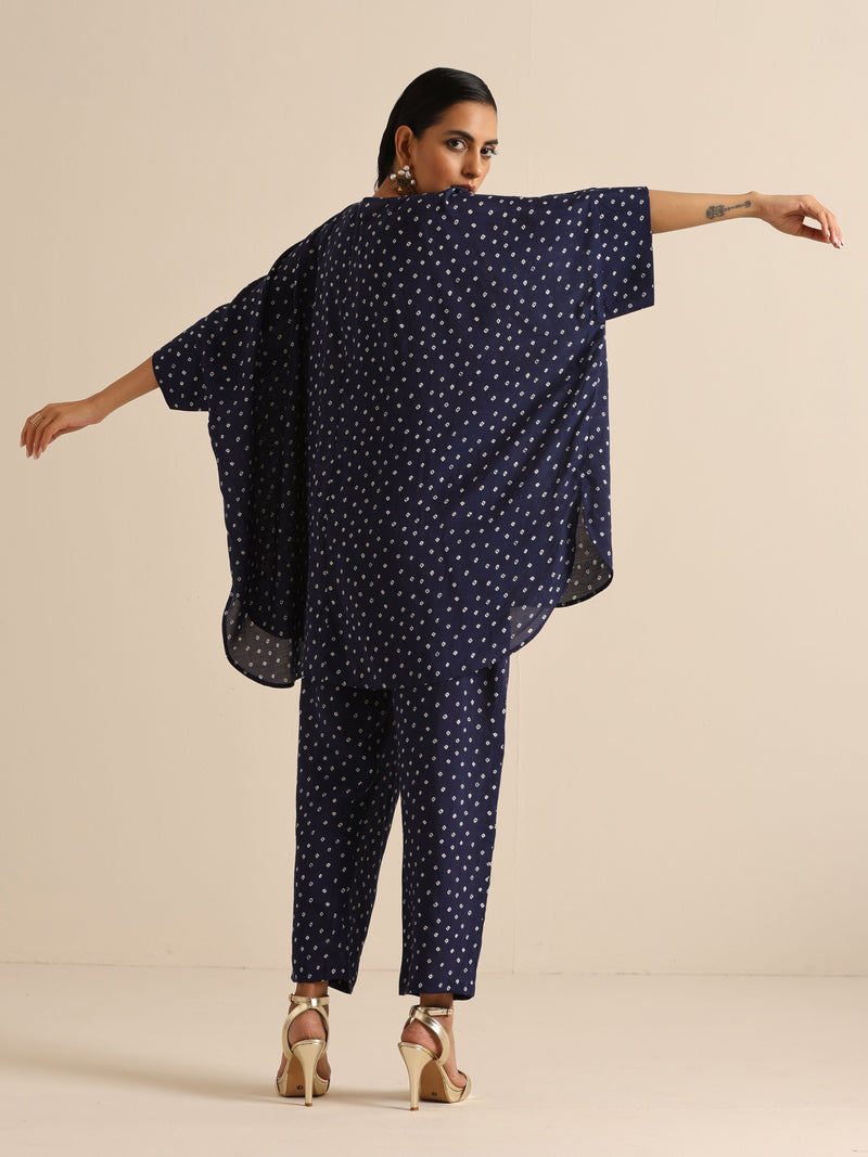 Blue Bandhani Silk Printed Boxy Fit Co-Ord Set