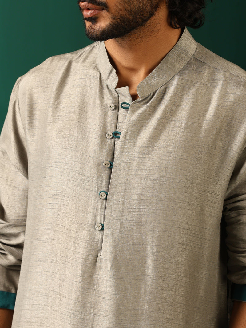 trueBrowns Men Grey Silk Long Kurta