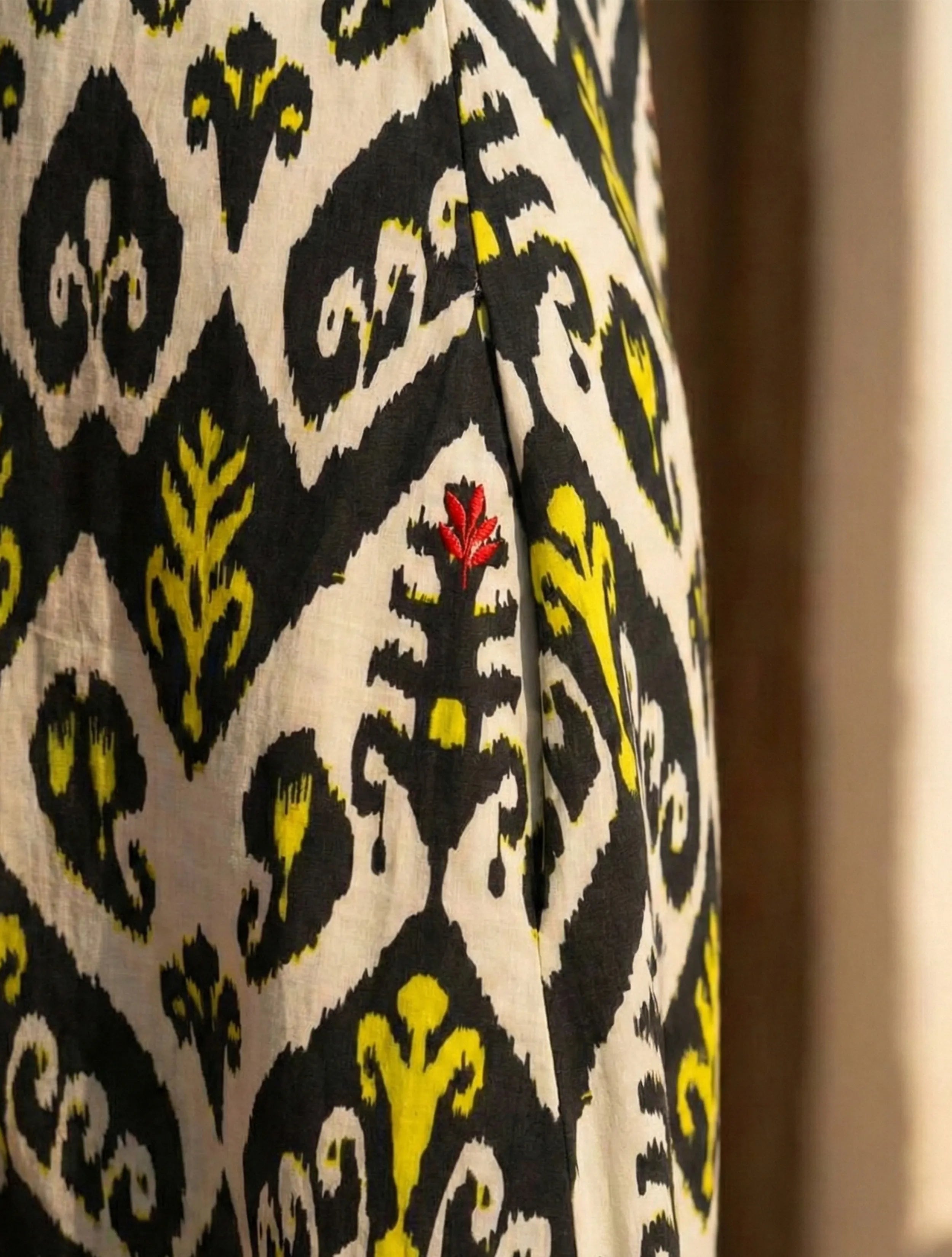 trueBrowns Black White Ikat Print Cotton Mull Long Dress
