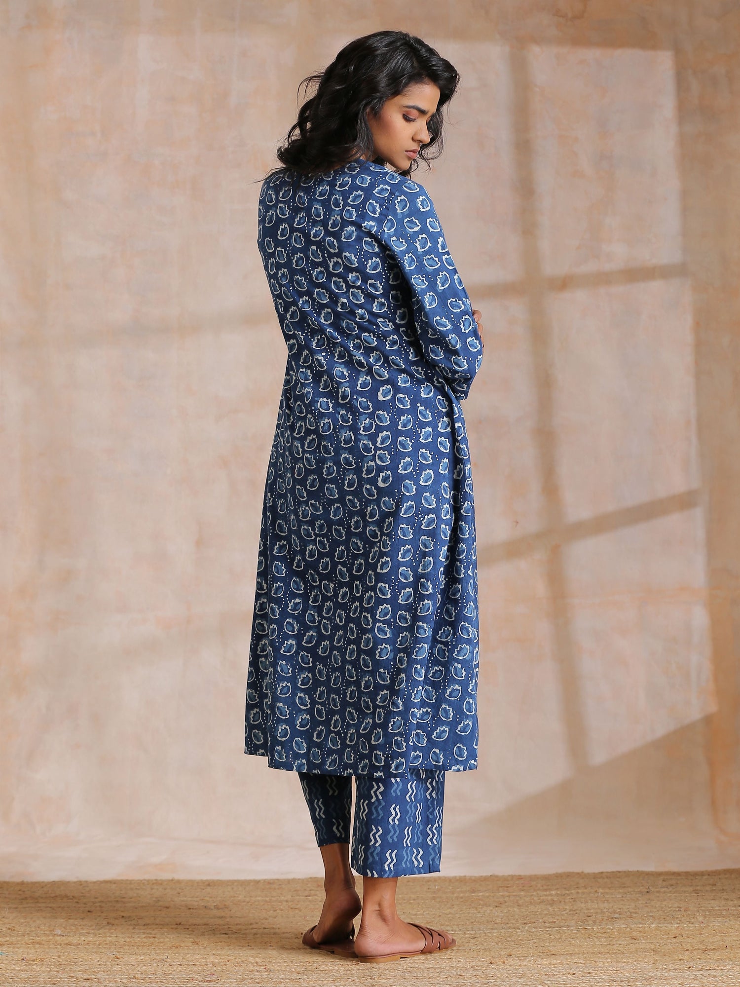 Indigo Dabu Floral Print Cotton Kurta Pant Set