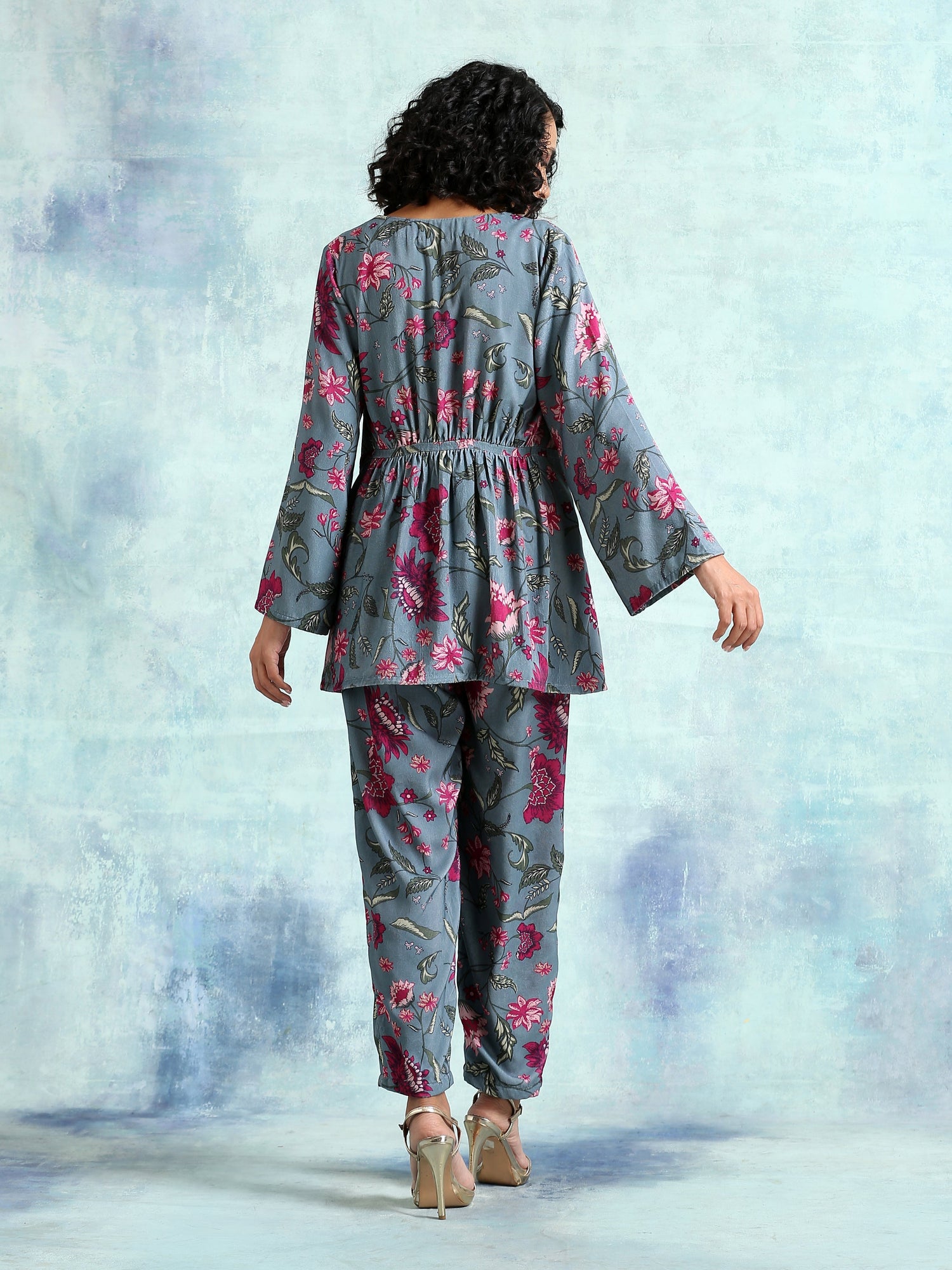 Grey Printed Velvet Co-Ord Set