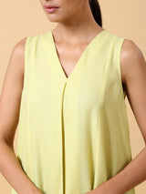 Cotton Linen Light Green Sleeveless Kurta Pant Set - trueBrowns
