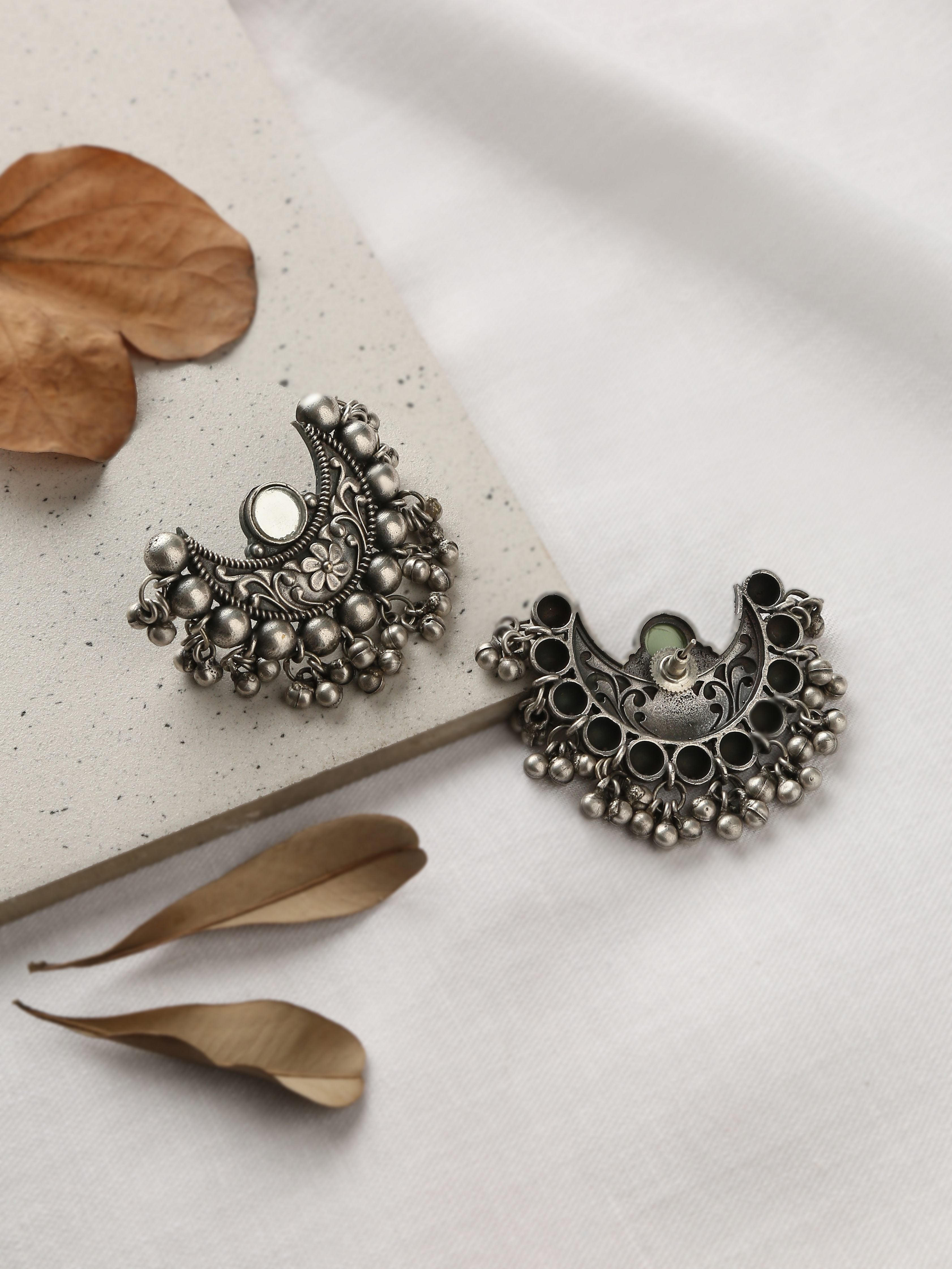 Silver-Plated Crescent Mirror Earrings