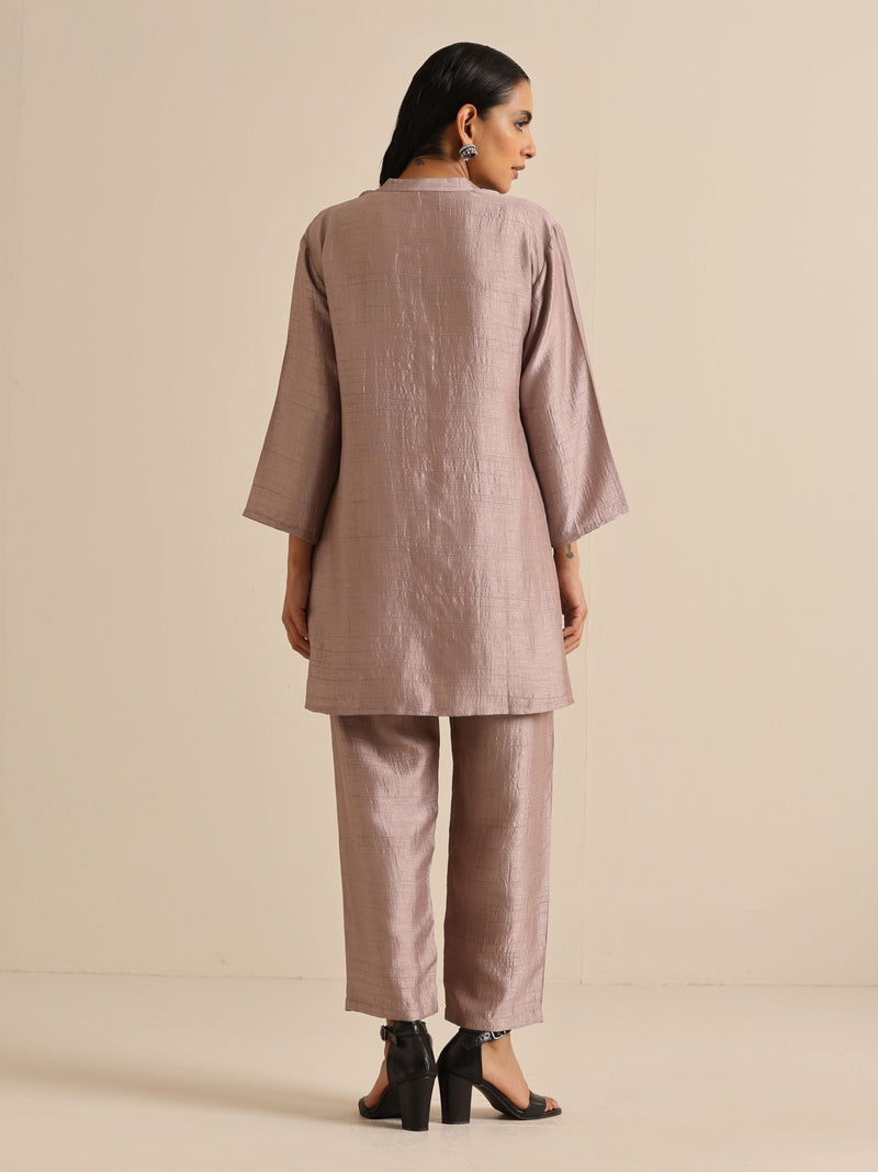 Grey Silk Texture Relaxed Co-Ord Set