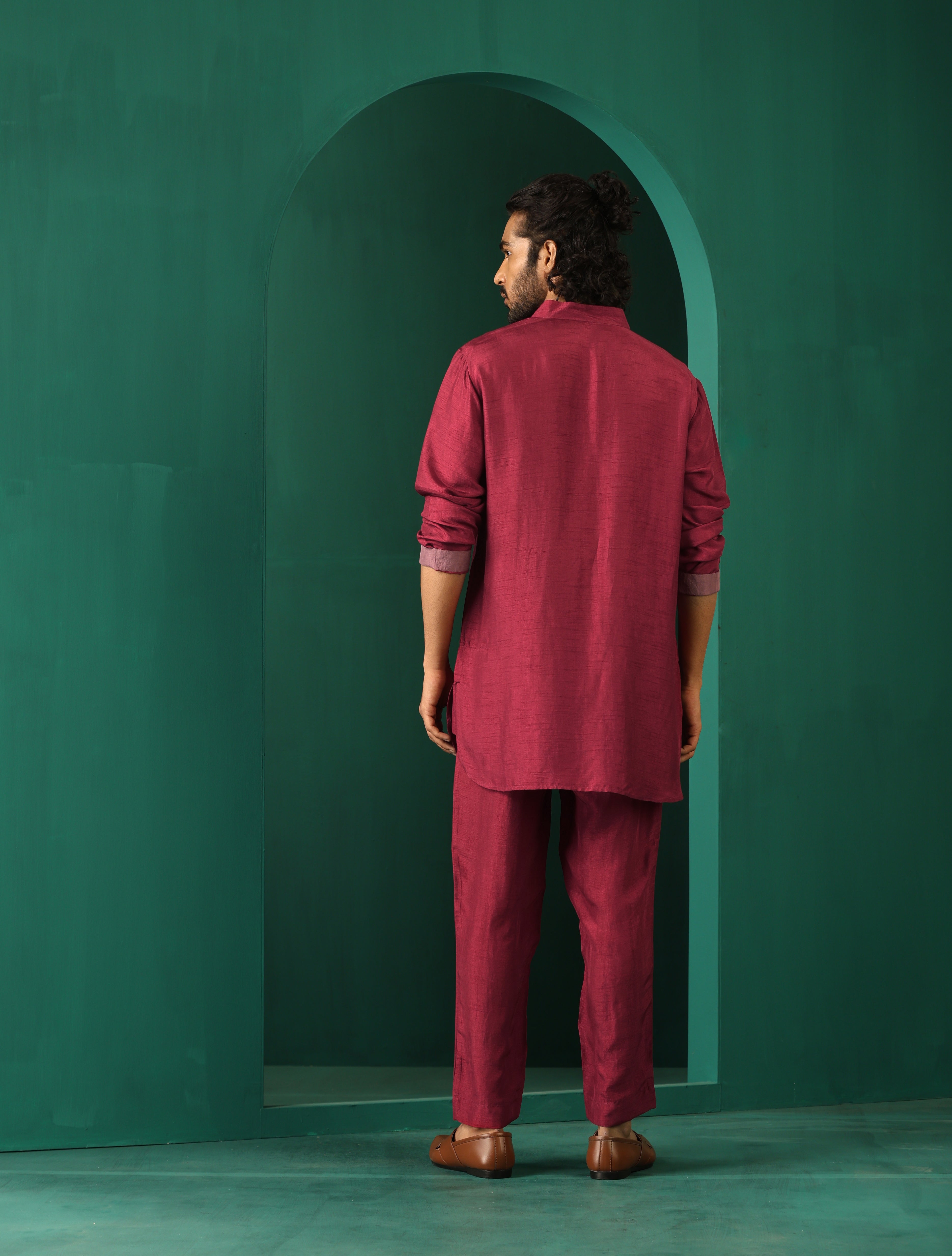 trueBrowns Men Purple Silk Co-ord Set