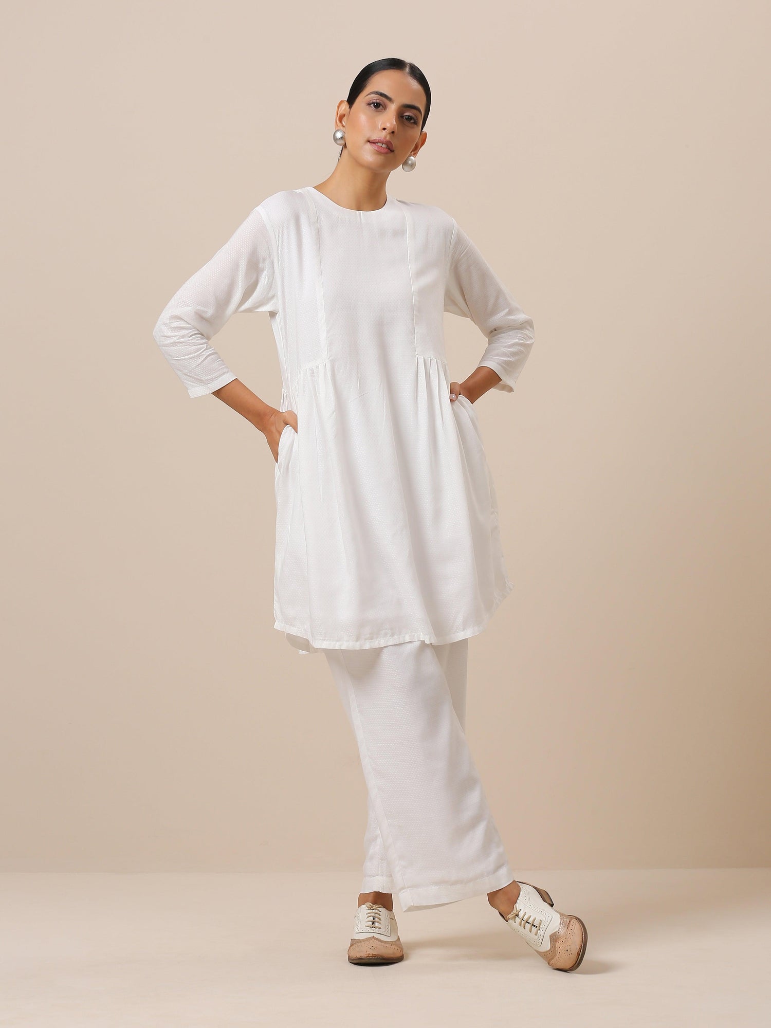 Cotton White Gathers Co-Ord Set - trueBrowns