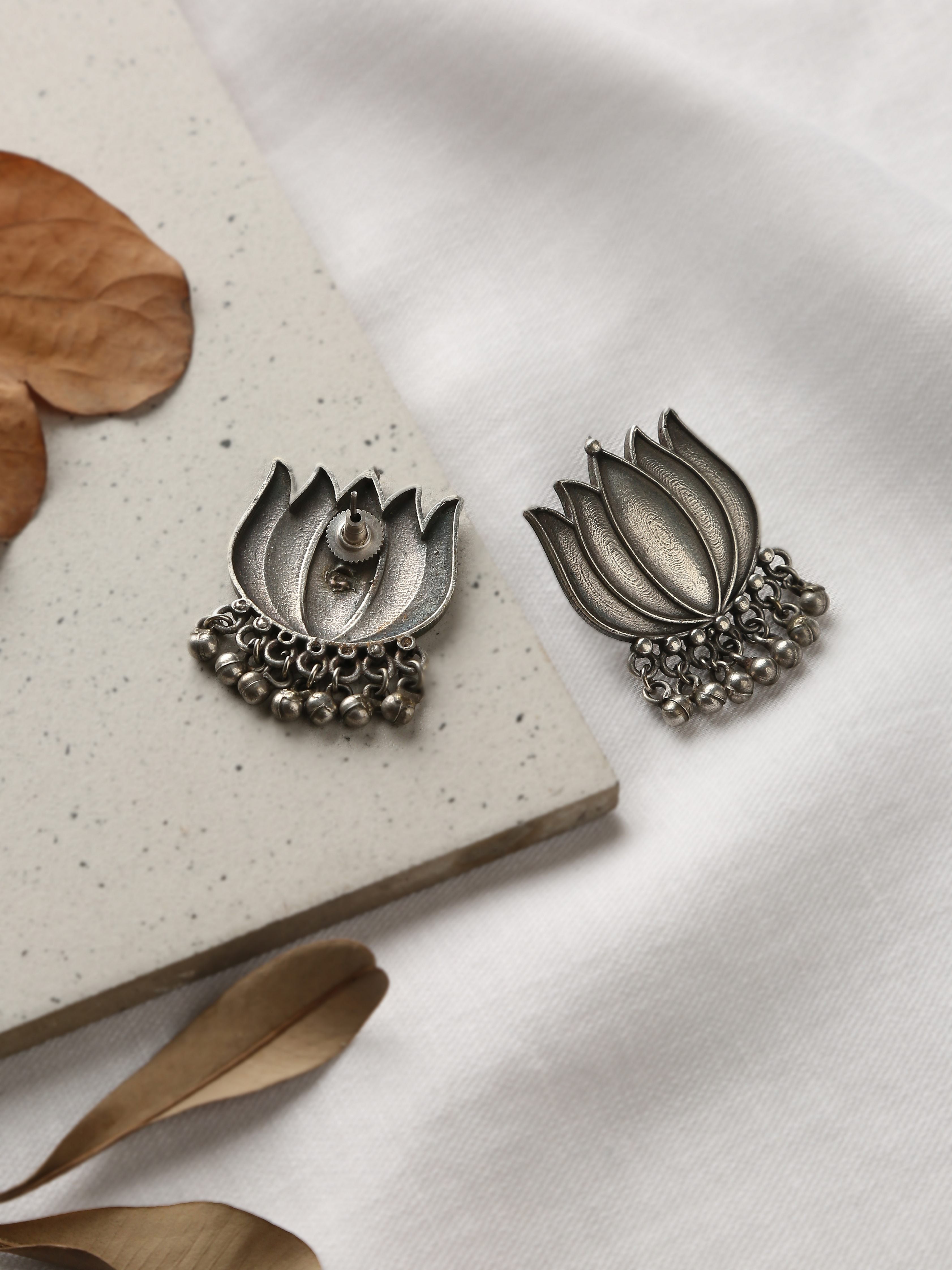 Silver-Plated Lotus Stud Earrings