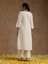 Ivory Gold Cotton Flared Kurta Set