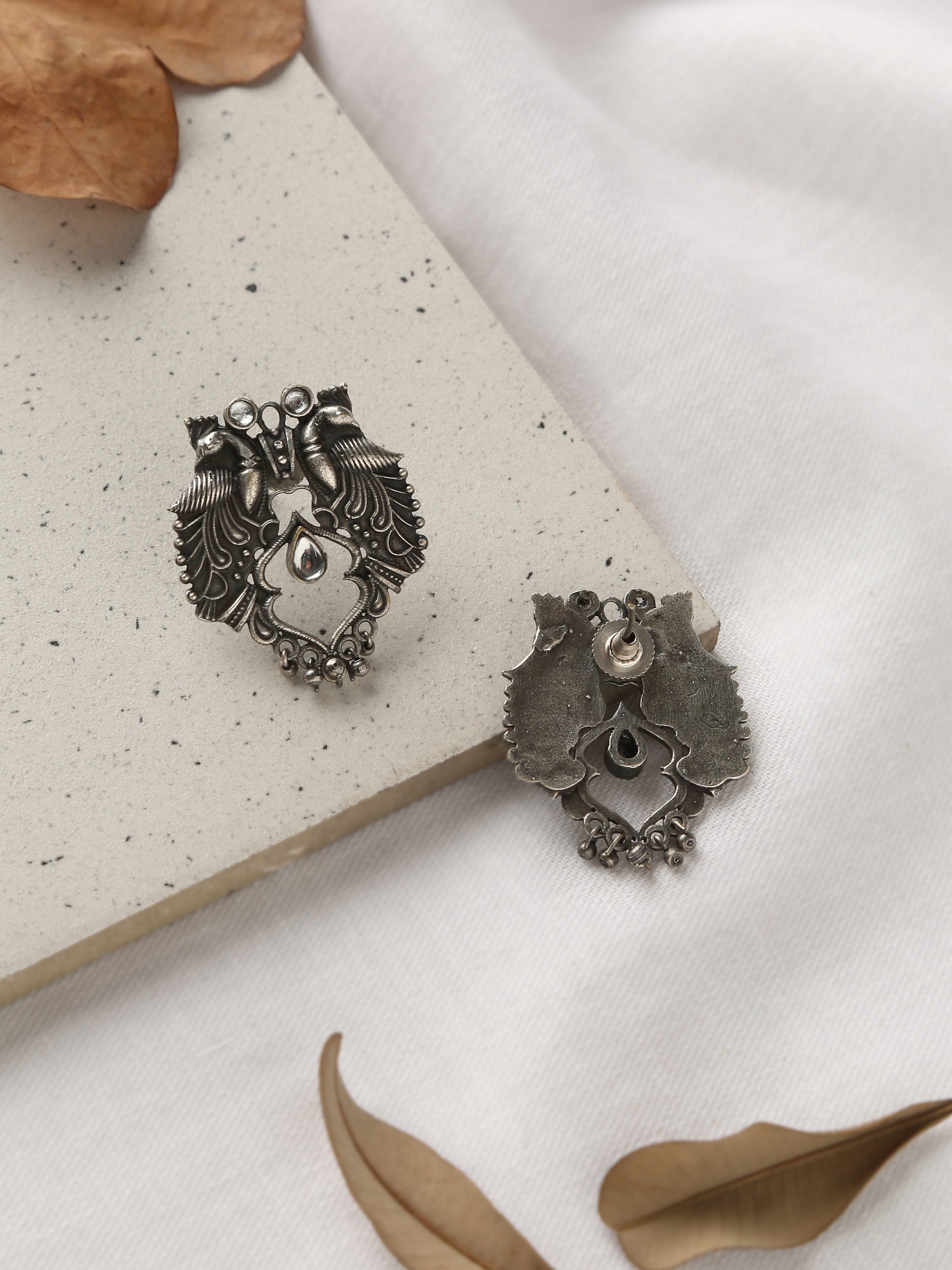 Silver-Plated Peacock Stud Earrings