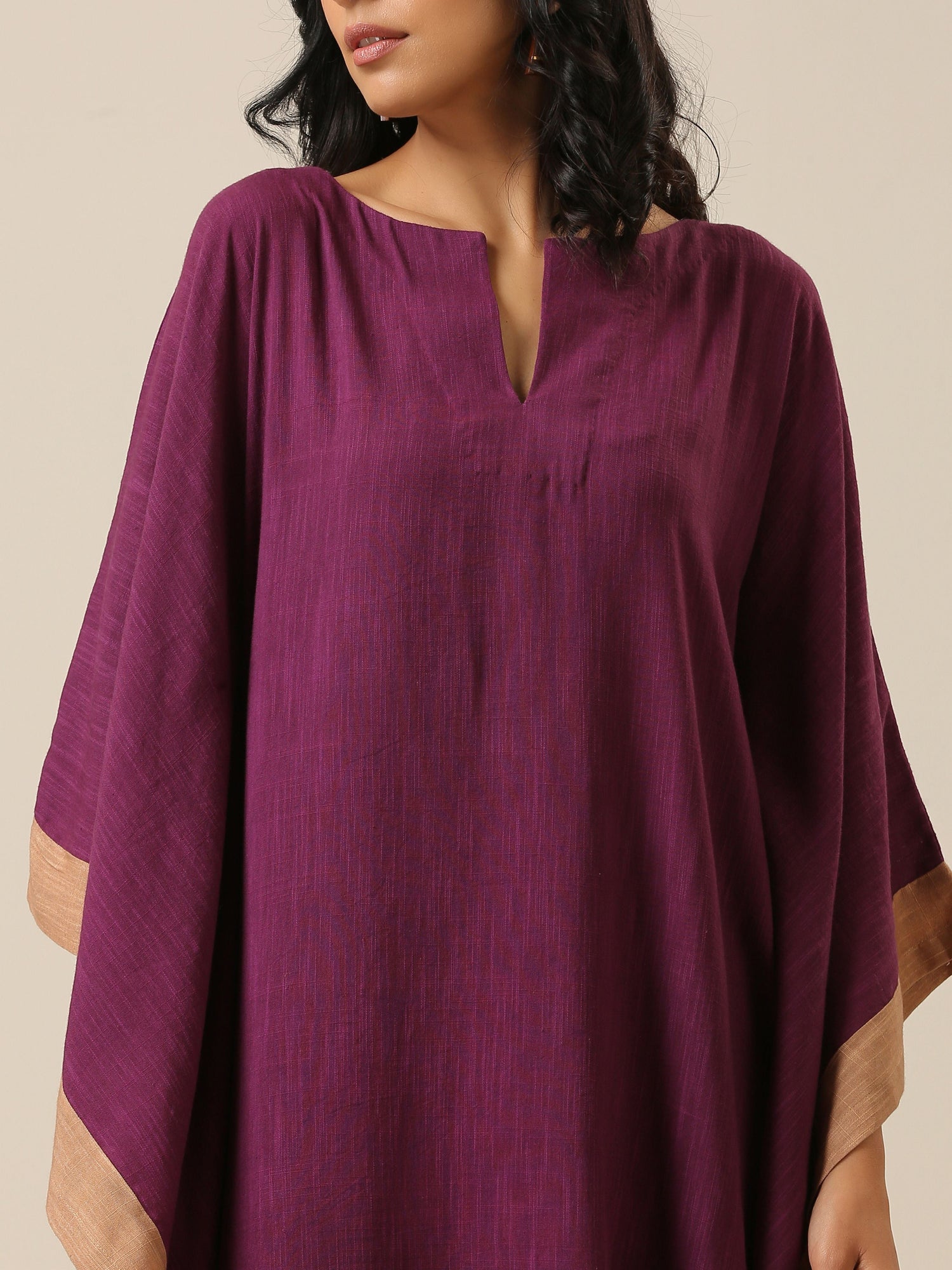 Plum Purple Slub Texture High Low Kaftan Pant Set