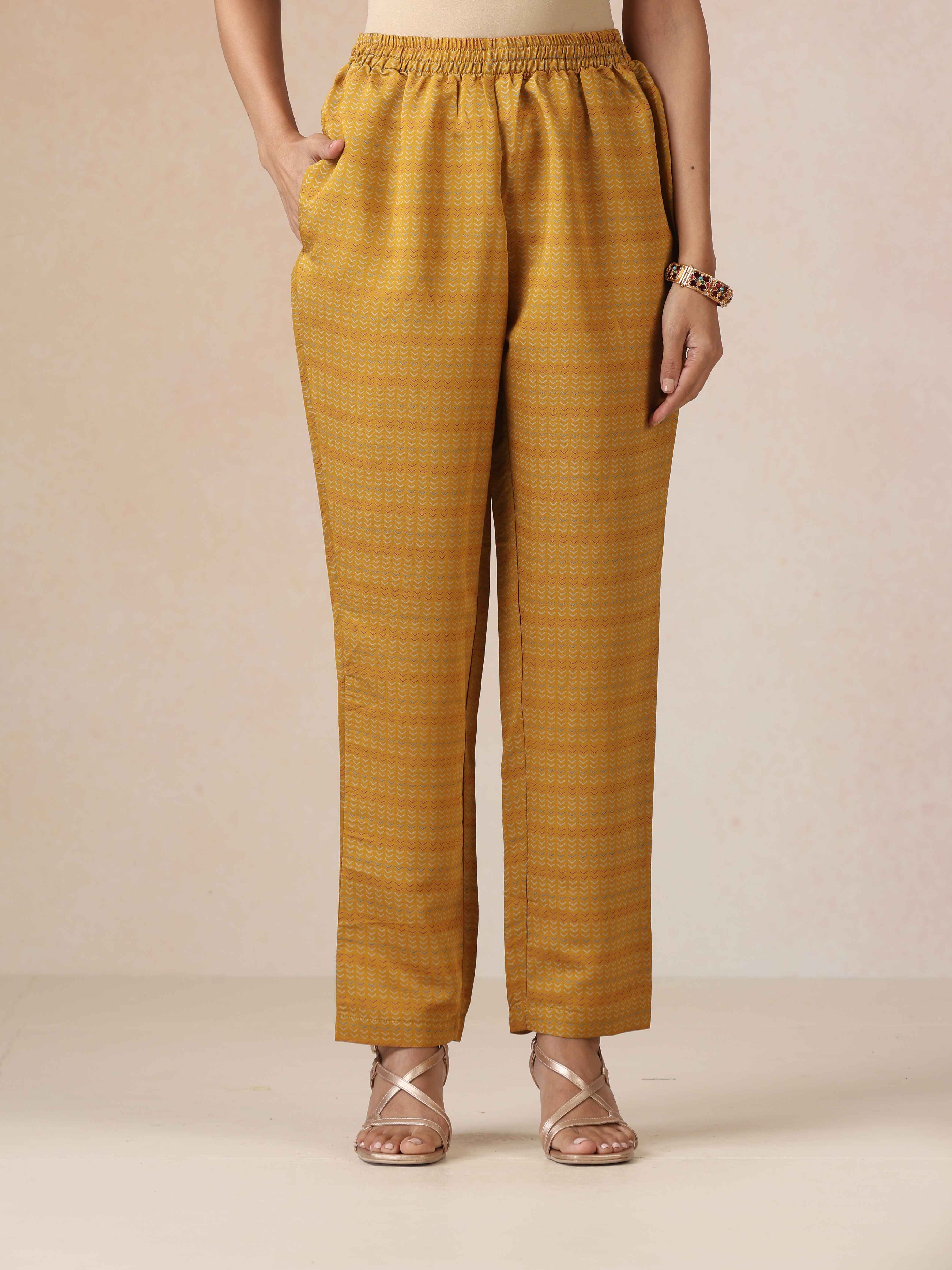 trueBrowns Yellow Embroidered Straight Kurta 3pc Set