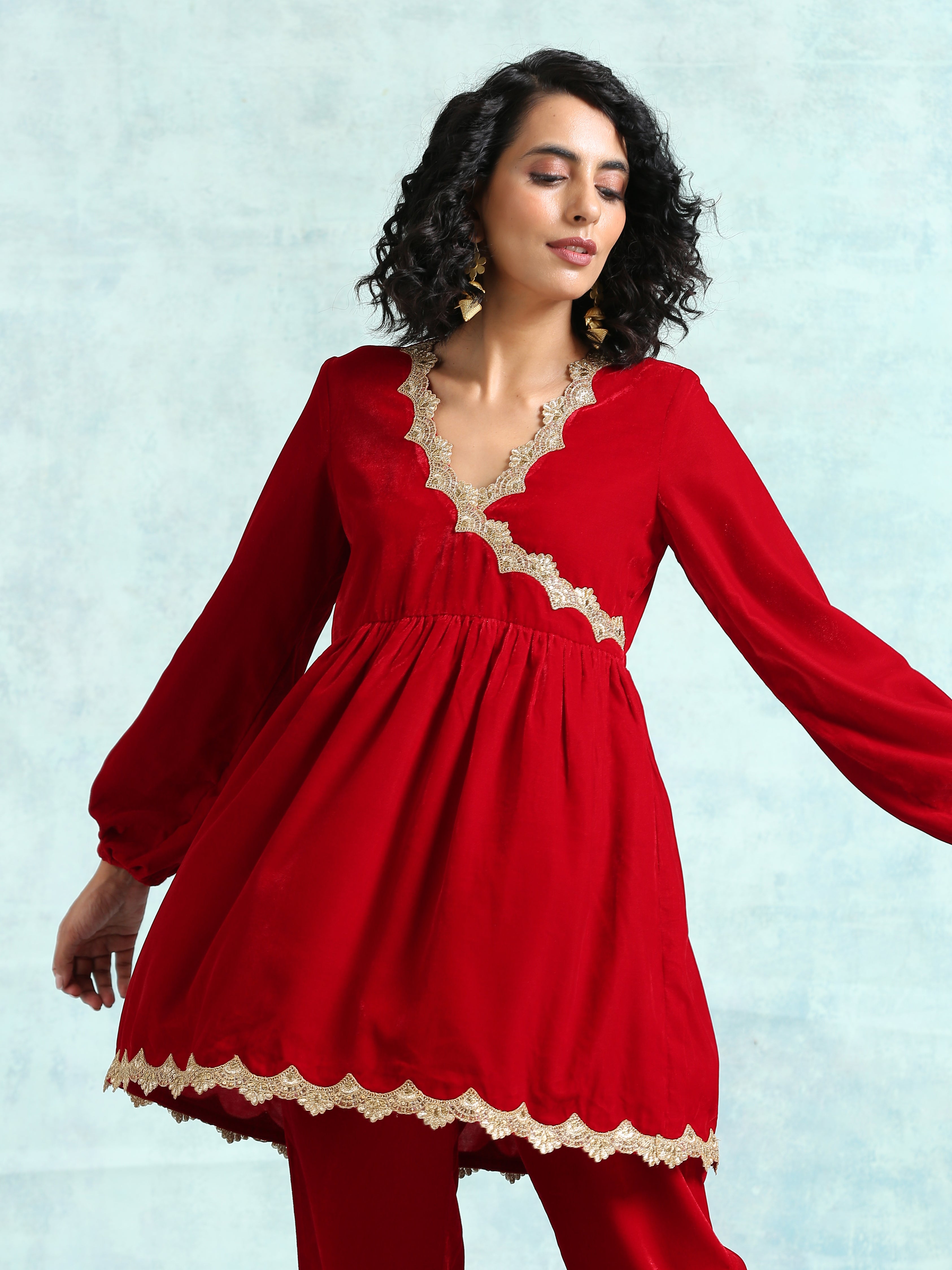 True Red Velvet Lace Co-Ord Set