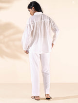 trueBrowns White Cotton Shirt Co-ord Set