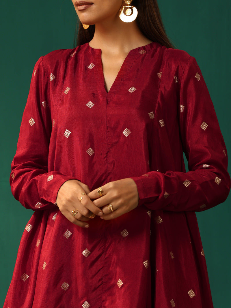 trueBrowns Maroon Diamond Viscose Silk Co-ord Set
