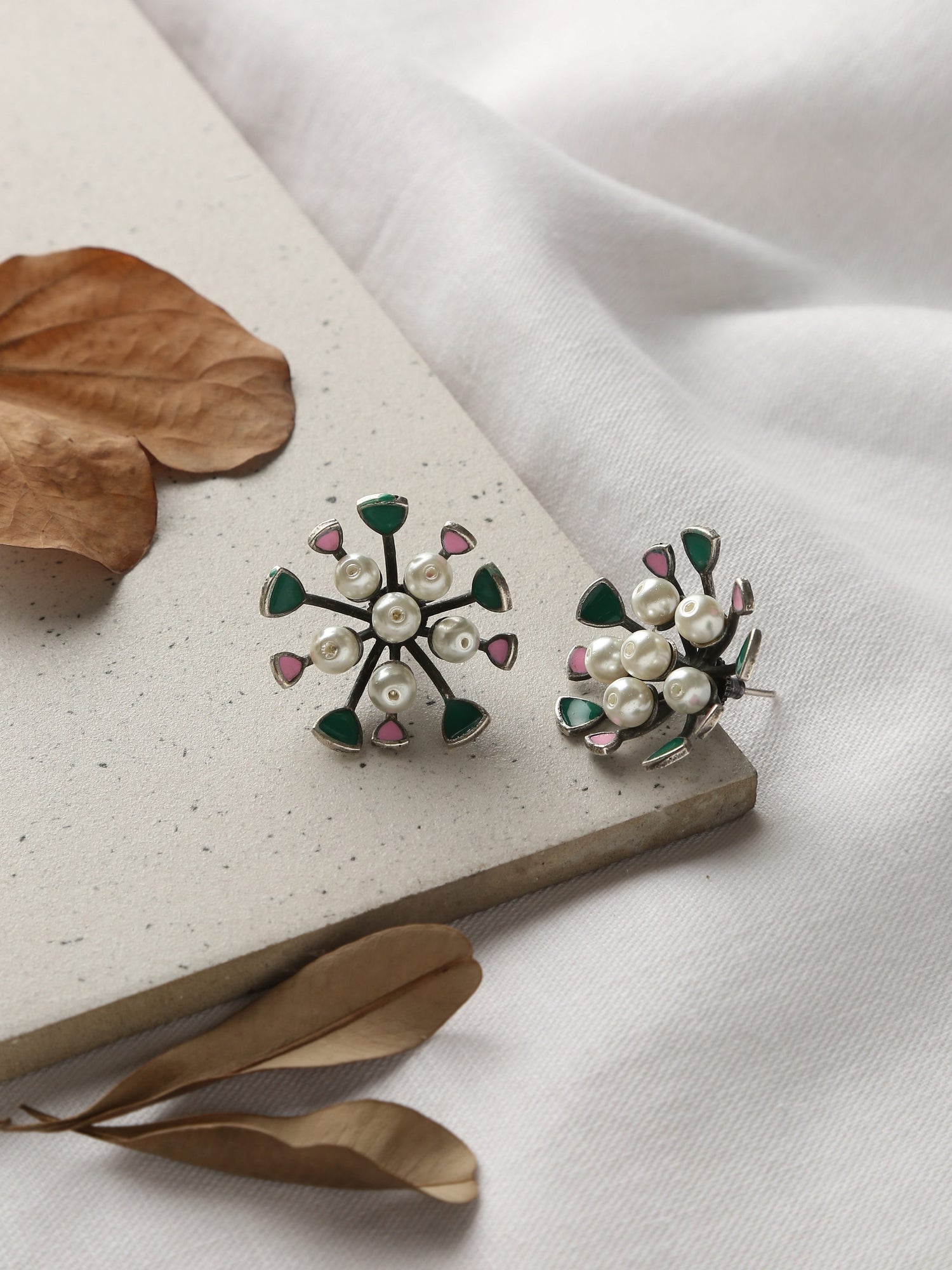 Silver-Plated Pearl Stud Earrings