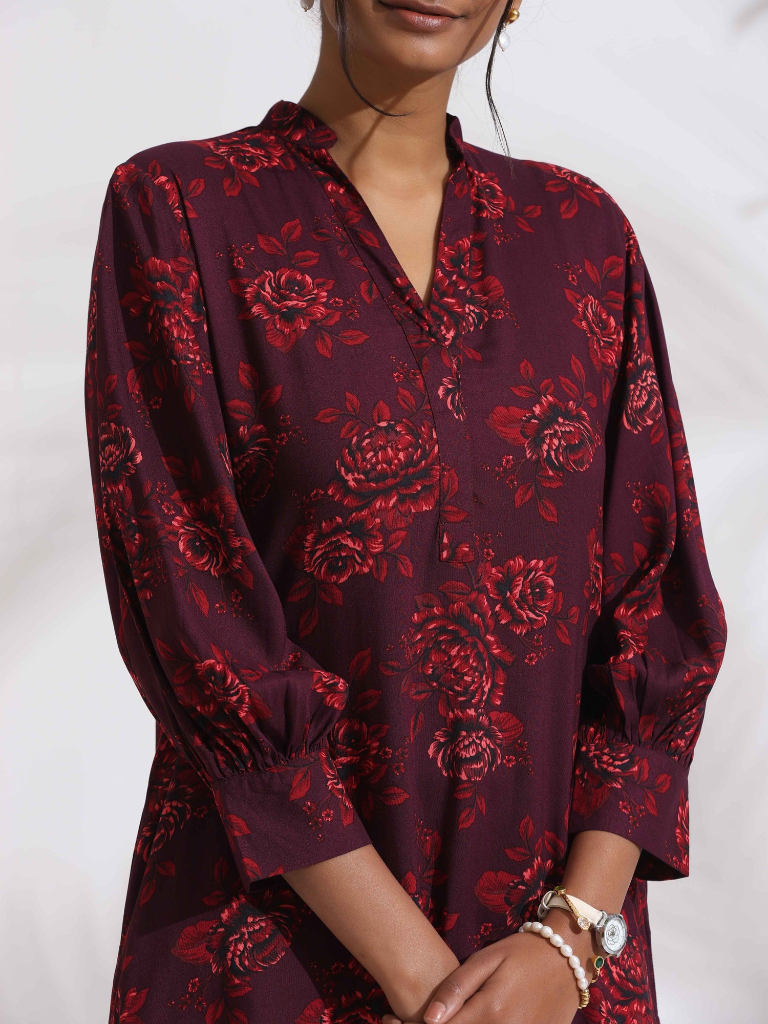 trueBrowns Purple Floral Print Kurta Set