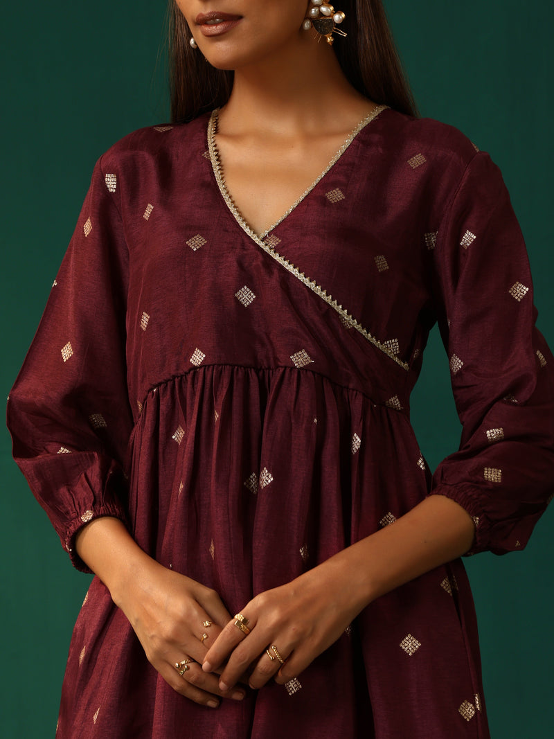 trueBrowns Wine Diamond Viscose Silk Overlap Co-ord Set