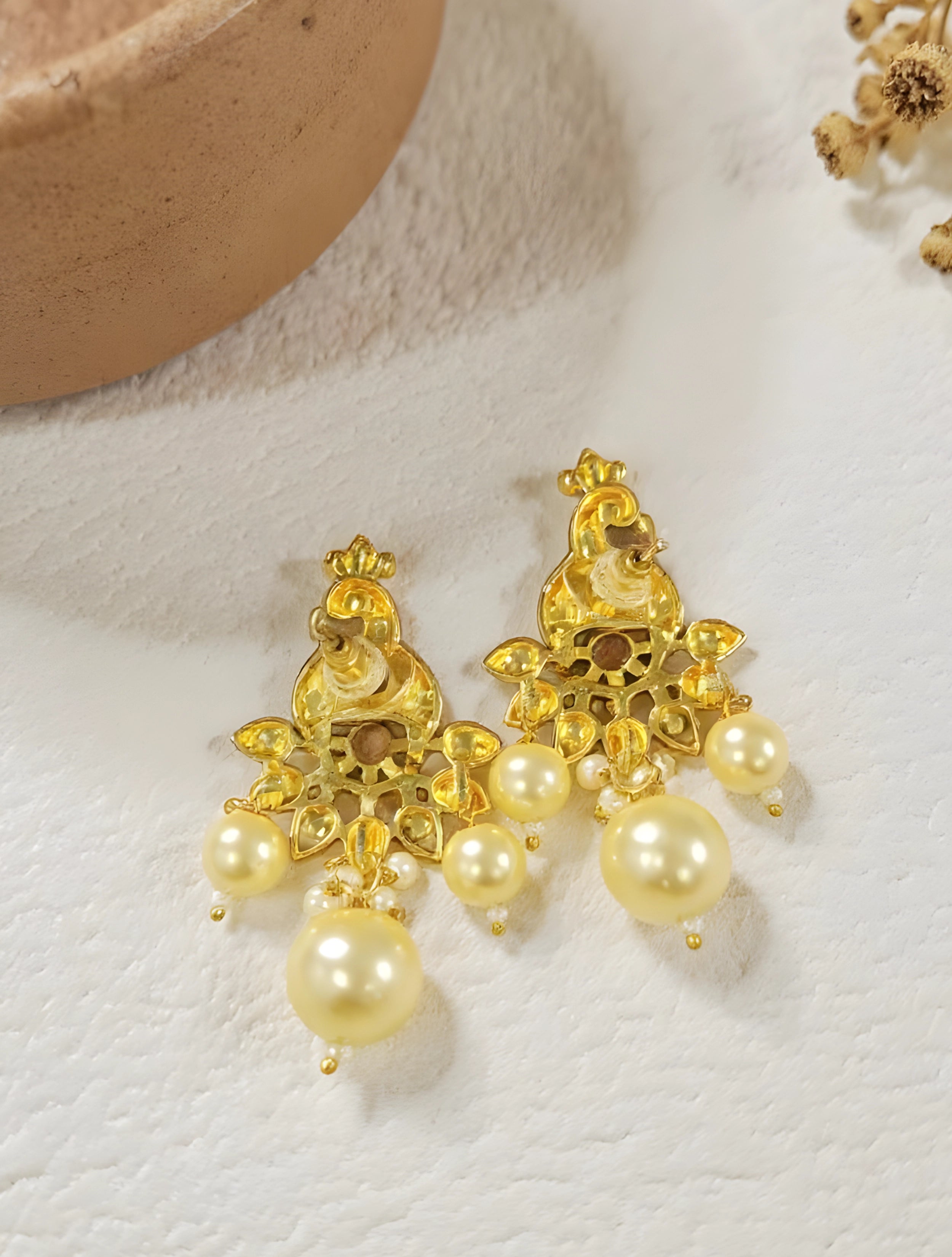 trueBrowns Gold Peacock Pearl Earrings