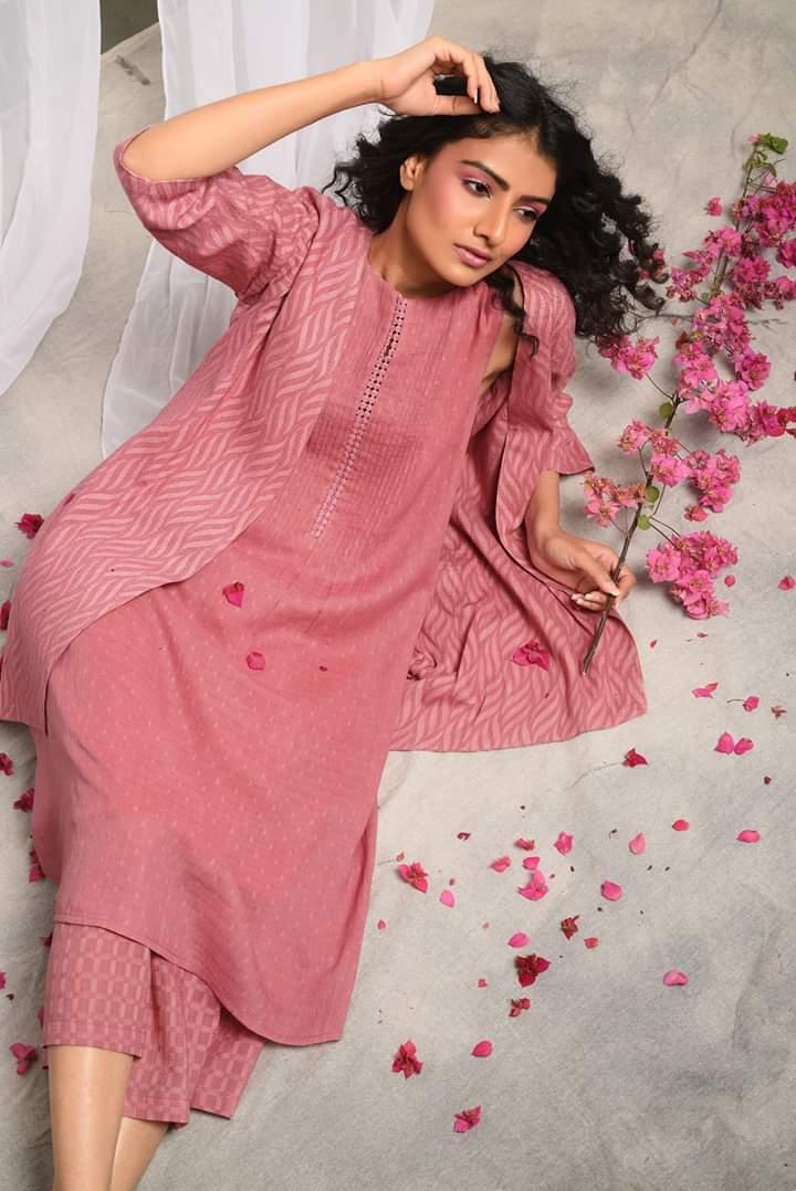Pink Pin-Tucks Kurta-Palazzo-Jacket - trueBrowns