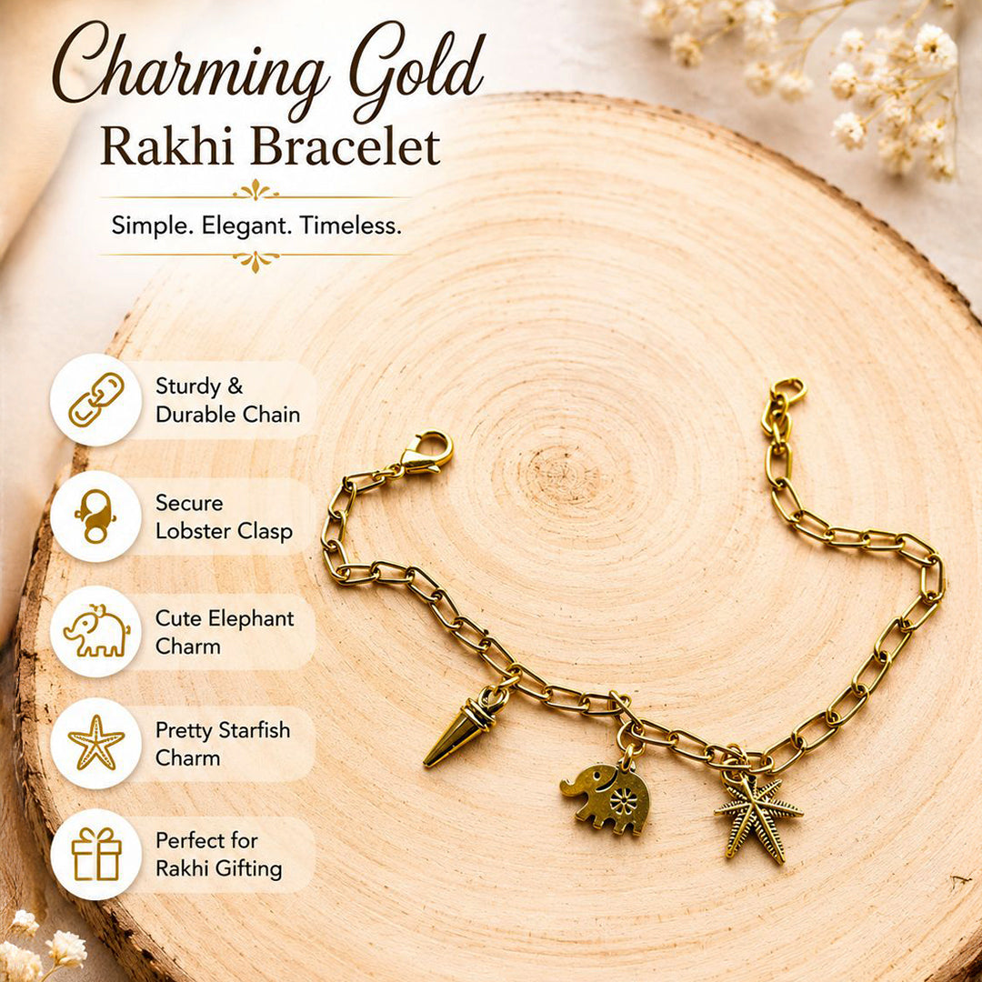 trueBrowns Gold Tone Charm Bracelet Rakhi