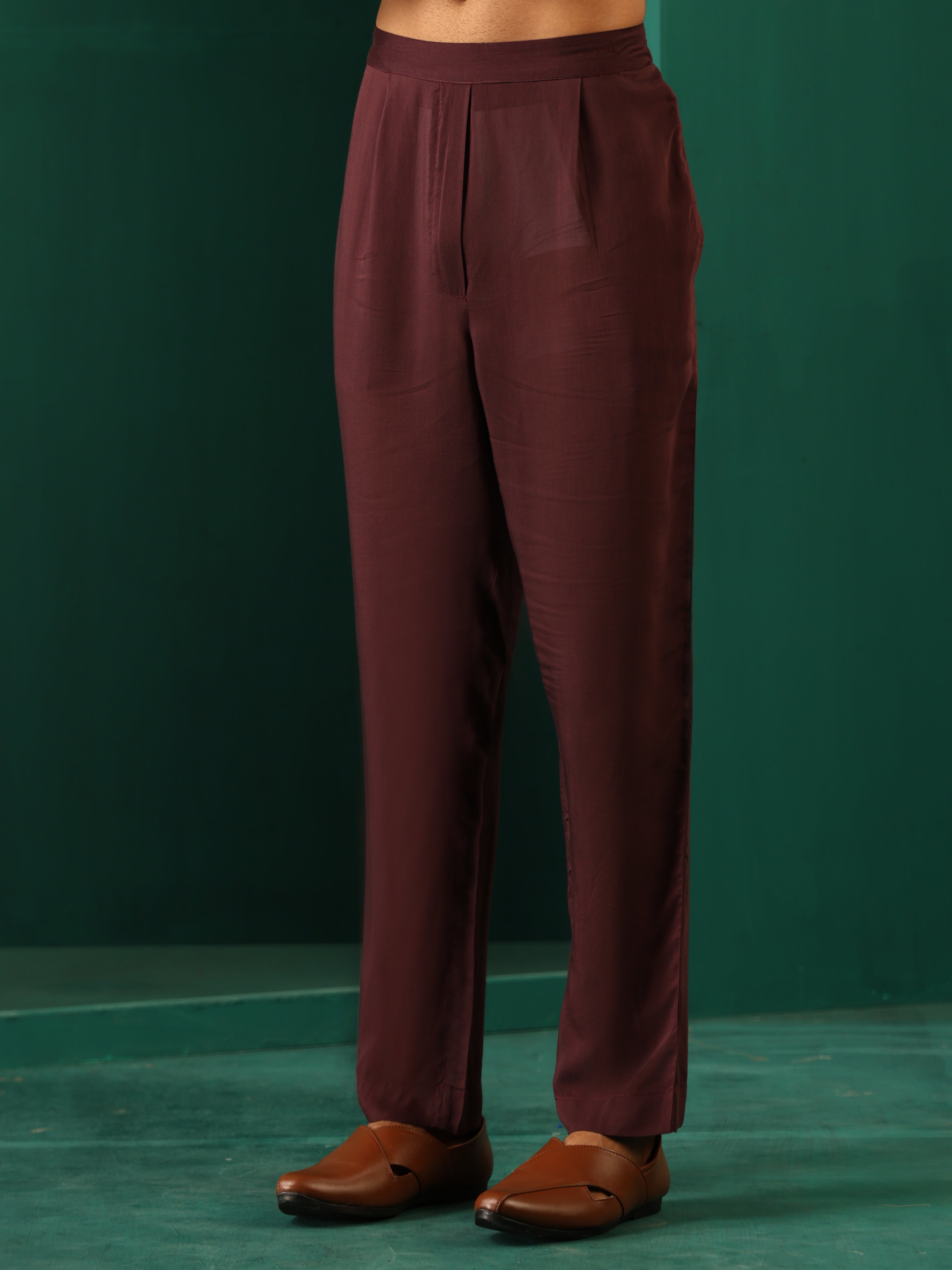 trueBrowns Men Deep Purple Paan Muslin Silk Printed Co-ord Set