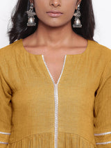 Pure Cotton Beige Gota Slit Kurta Set - trueBrowns