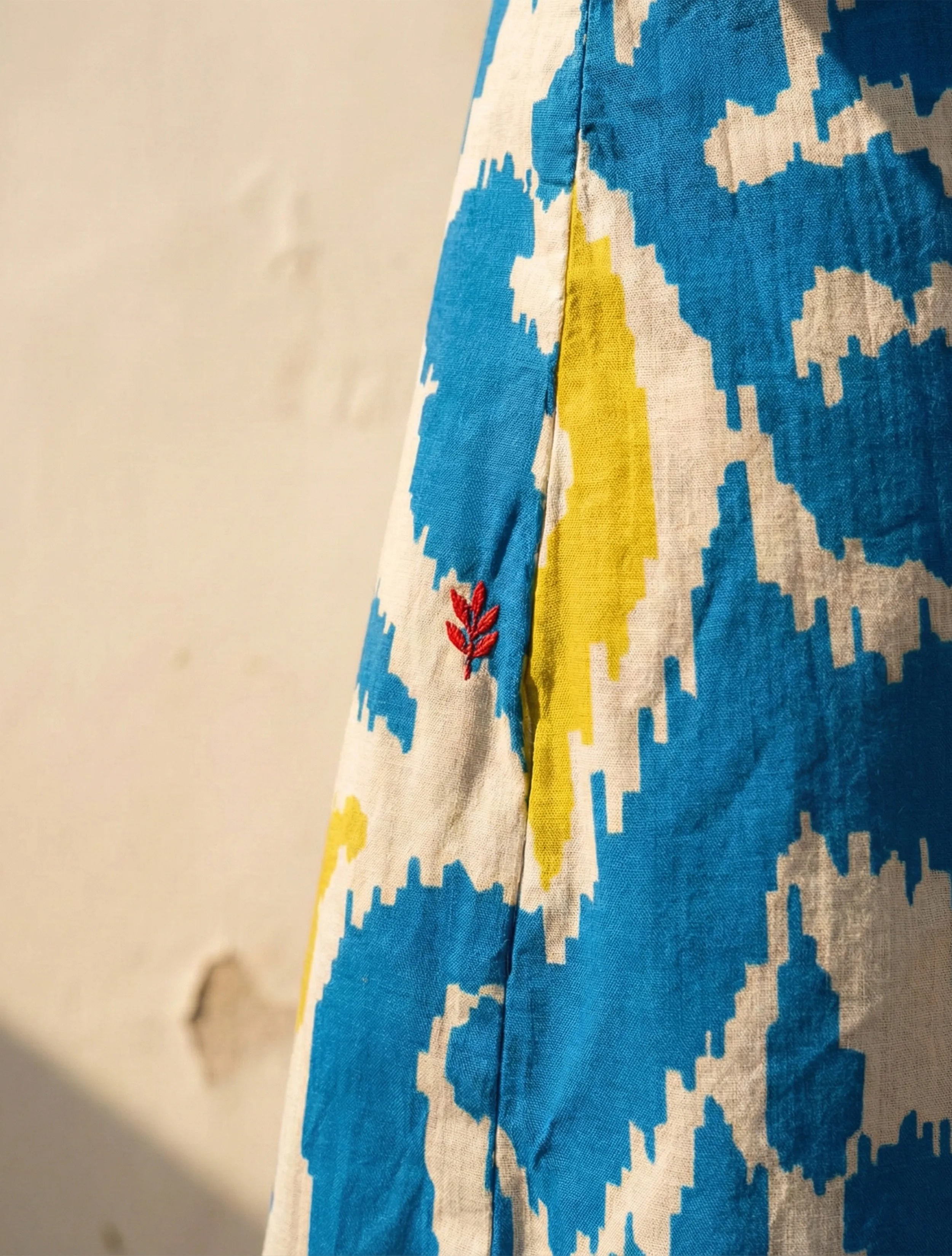 trueBrowns Blue Ikat Print Cotton Mull Strappy Maxi Dress