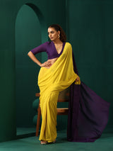 trueBrowns Yellow Purple Muslin Silk Ready to Wear Saree