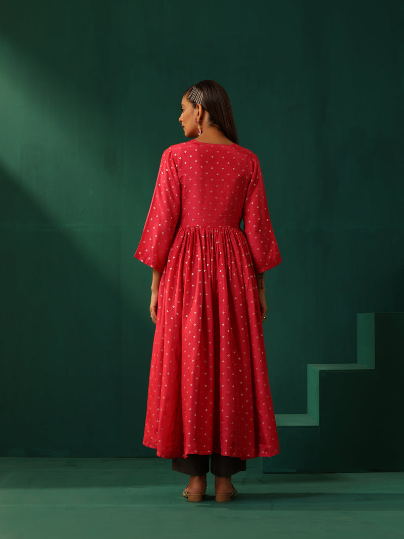 trueBrowns Pink Square Viscose Silk Kurta Pant Set