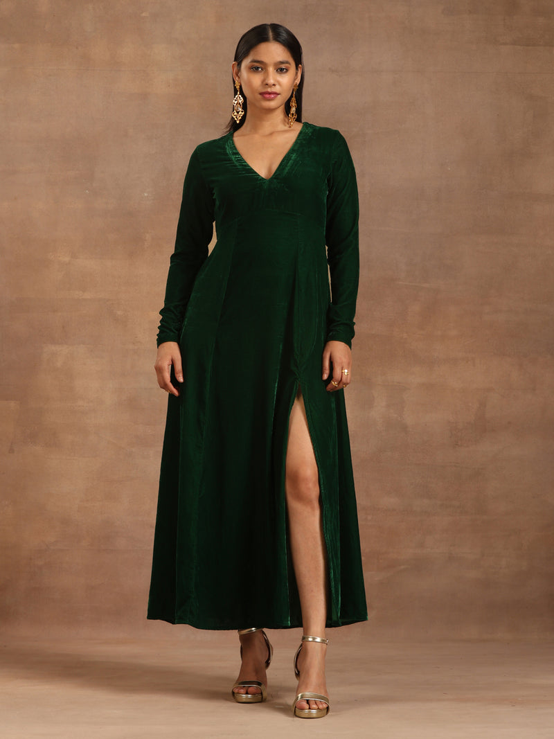 trueBrowns Green Velvet Dress