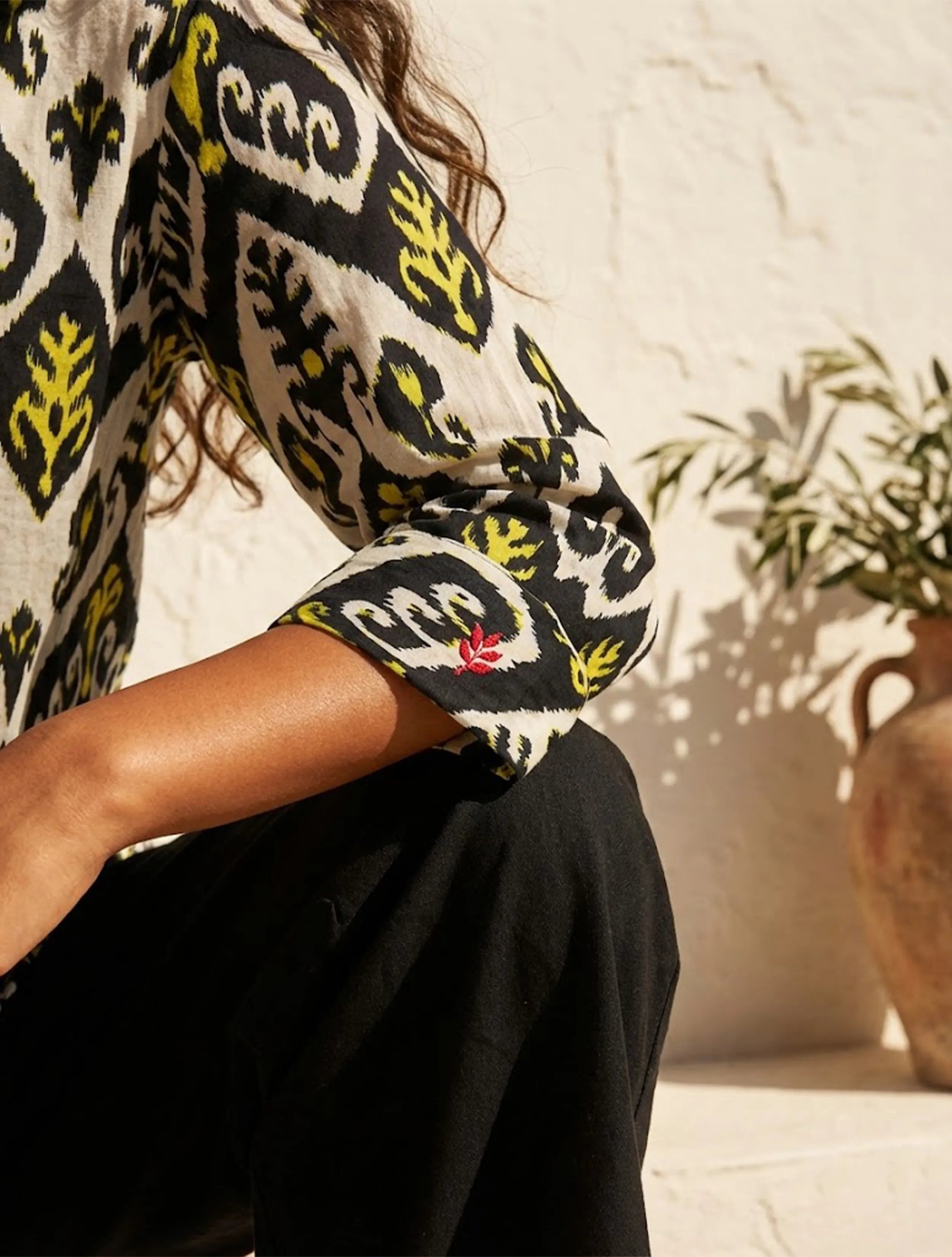 trueBrowns Black White Ikat Print Cotton Co-Ord Set