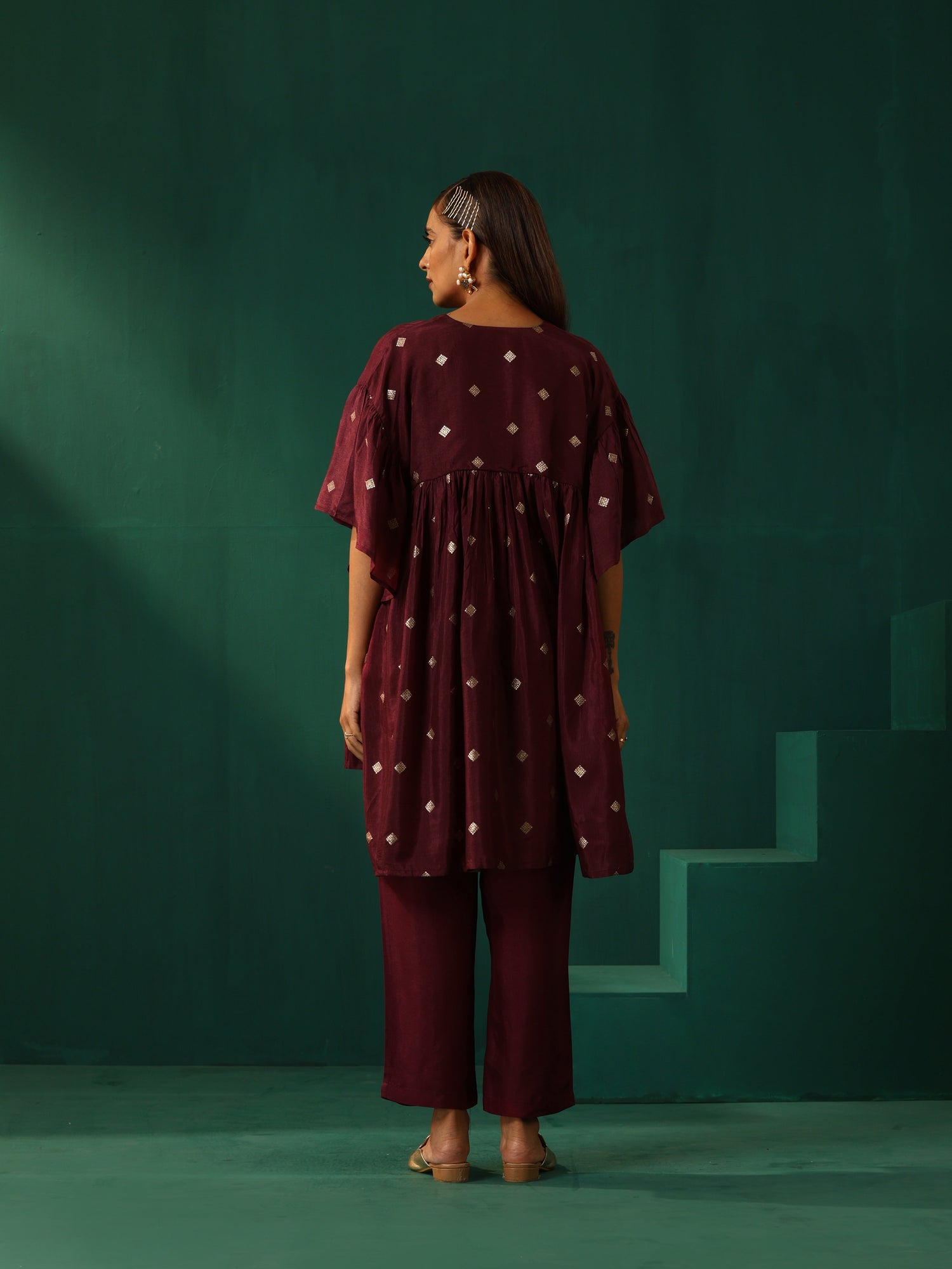 trueBrowns Wine Diamond Viscose Silk Co-ord Set