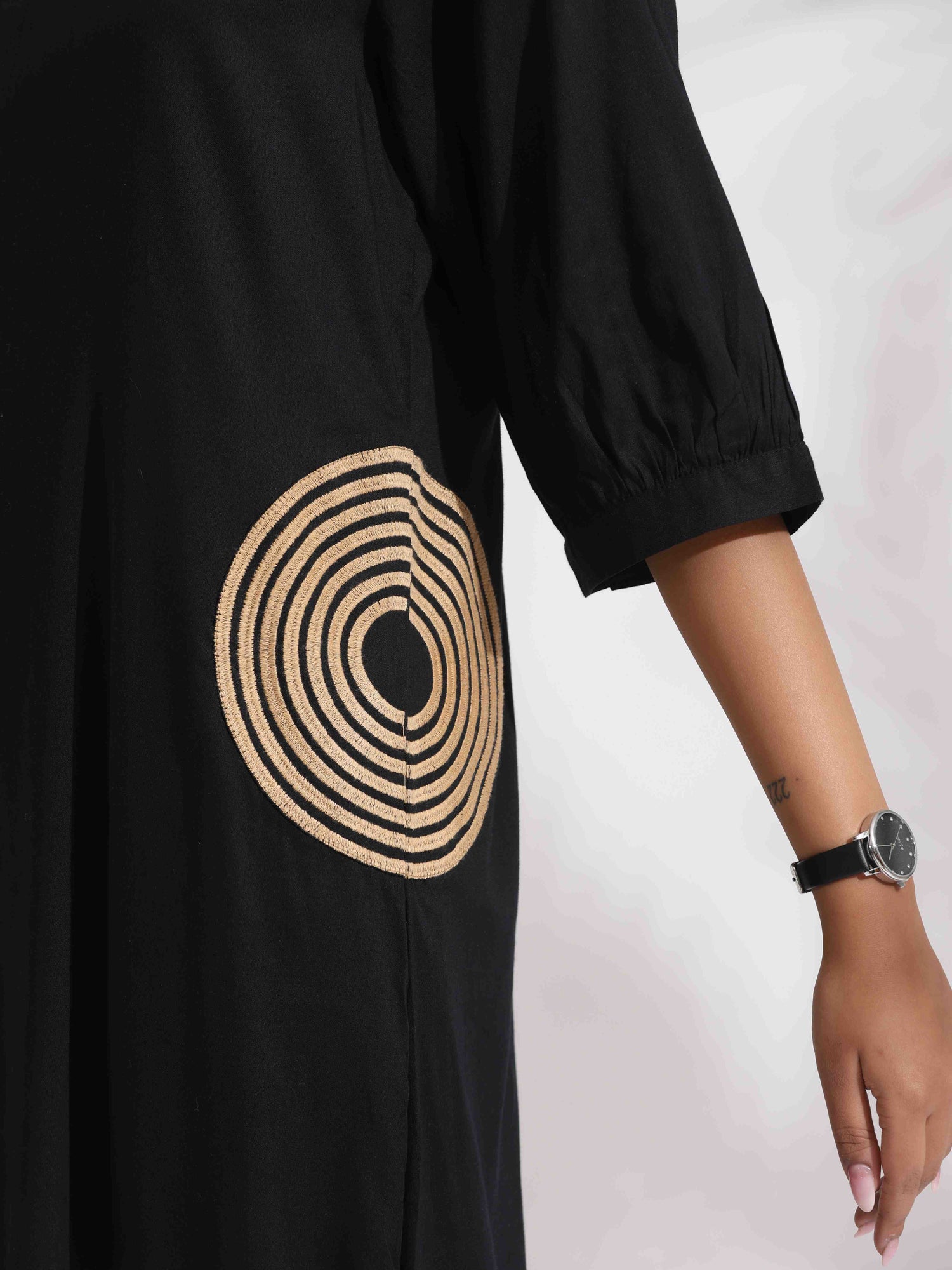 trueBrowns Black Cotton Embroidered Dress