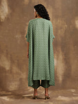 Light Green Bandhani Printed Silk Oversized Kurta Pant Set