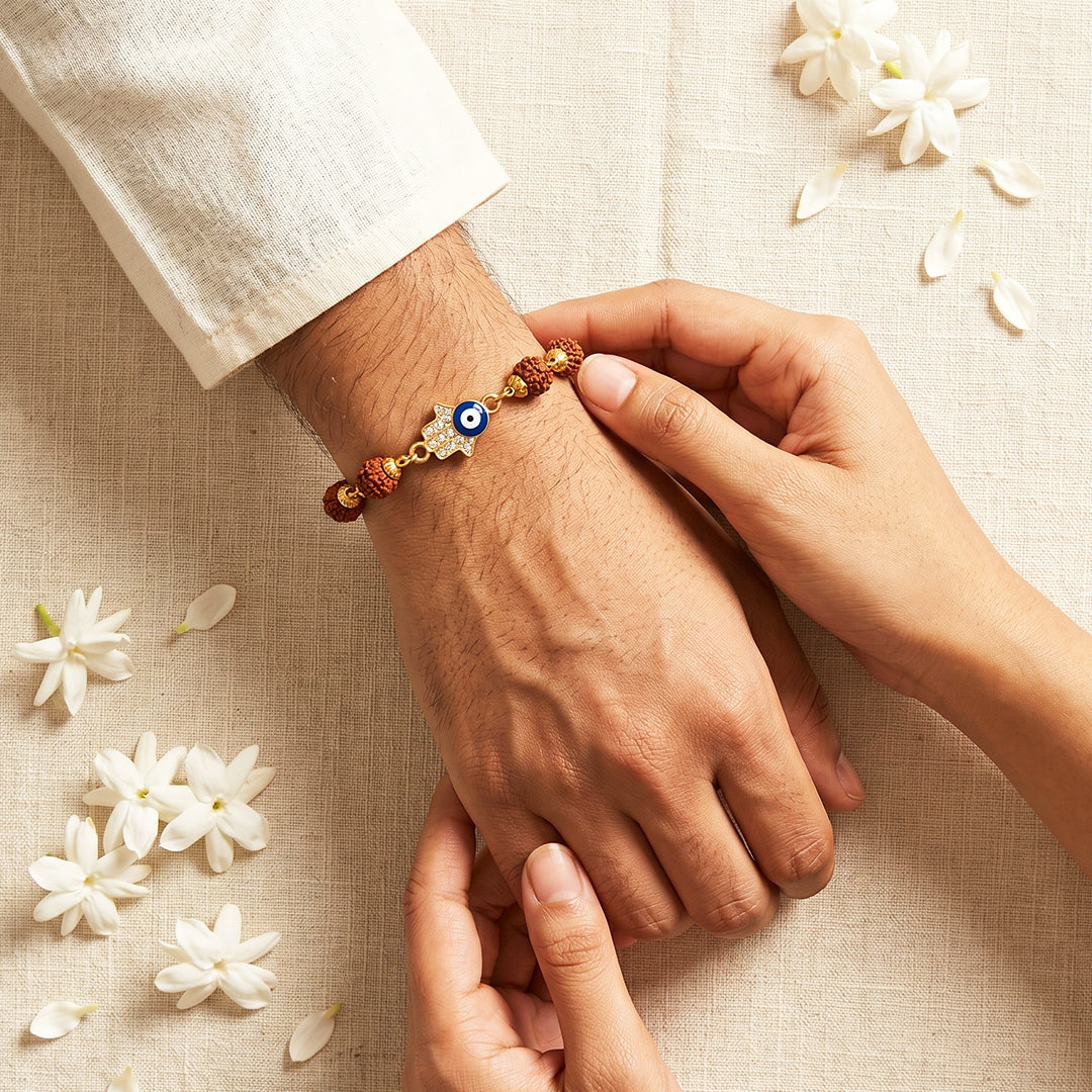 trueBrowns Gold Tone Evil Eye Couple Bracelet Rakhi