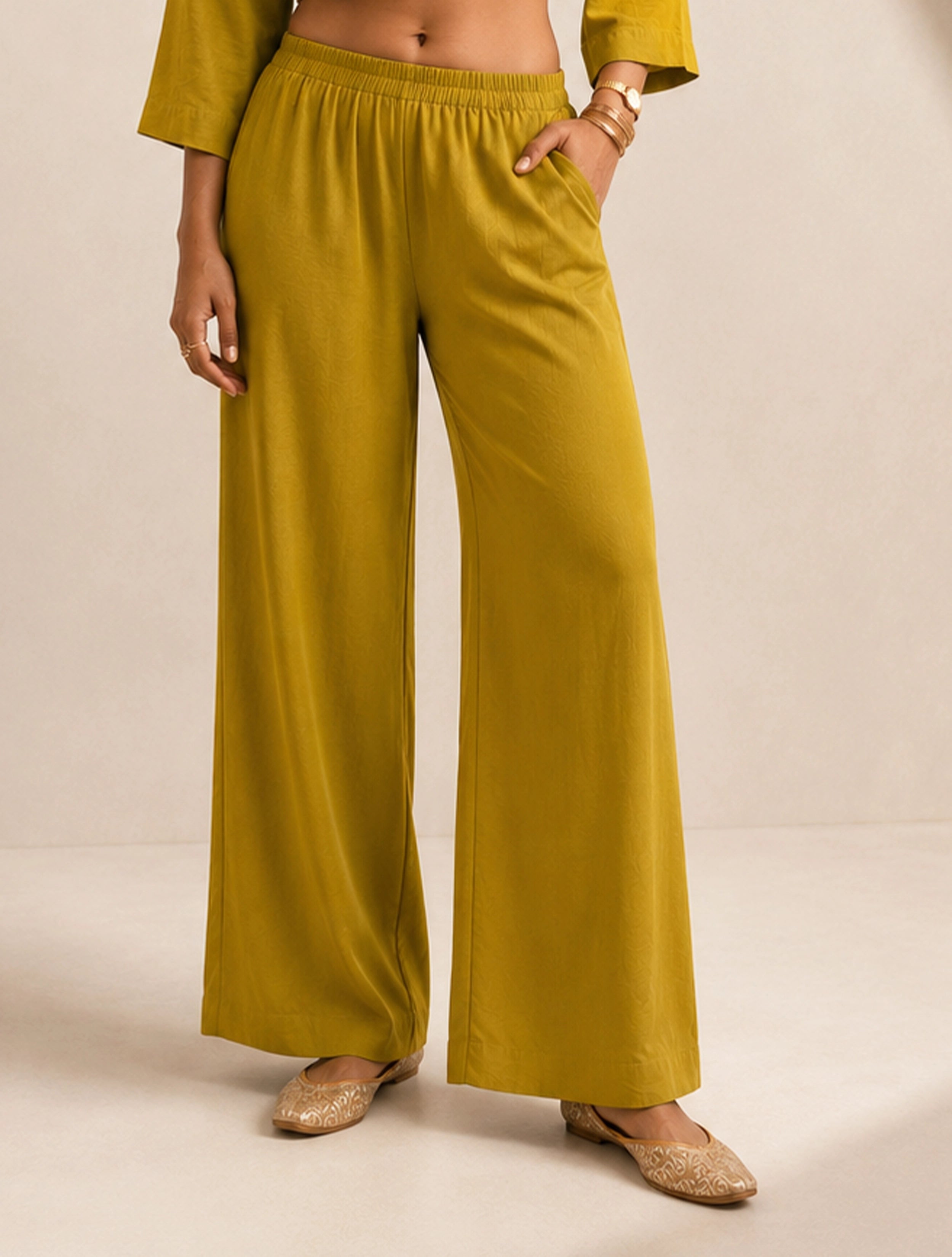 trueBrowns Lime Solid Viscose Co-Ord Set