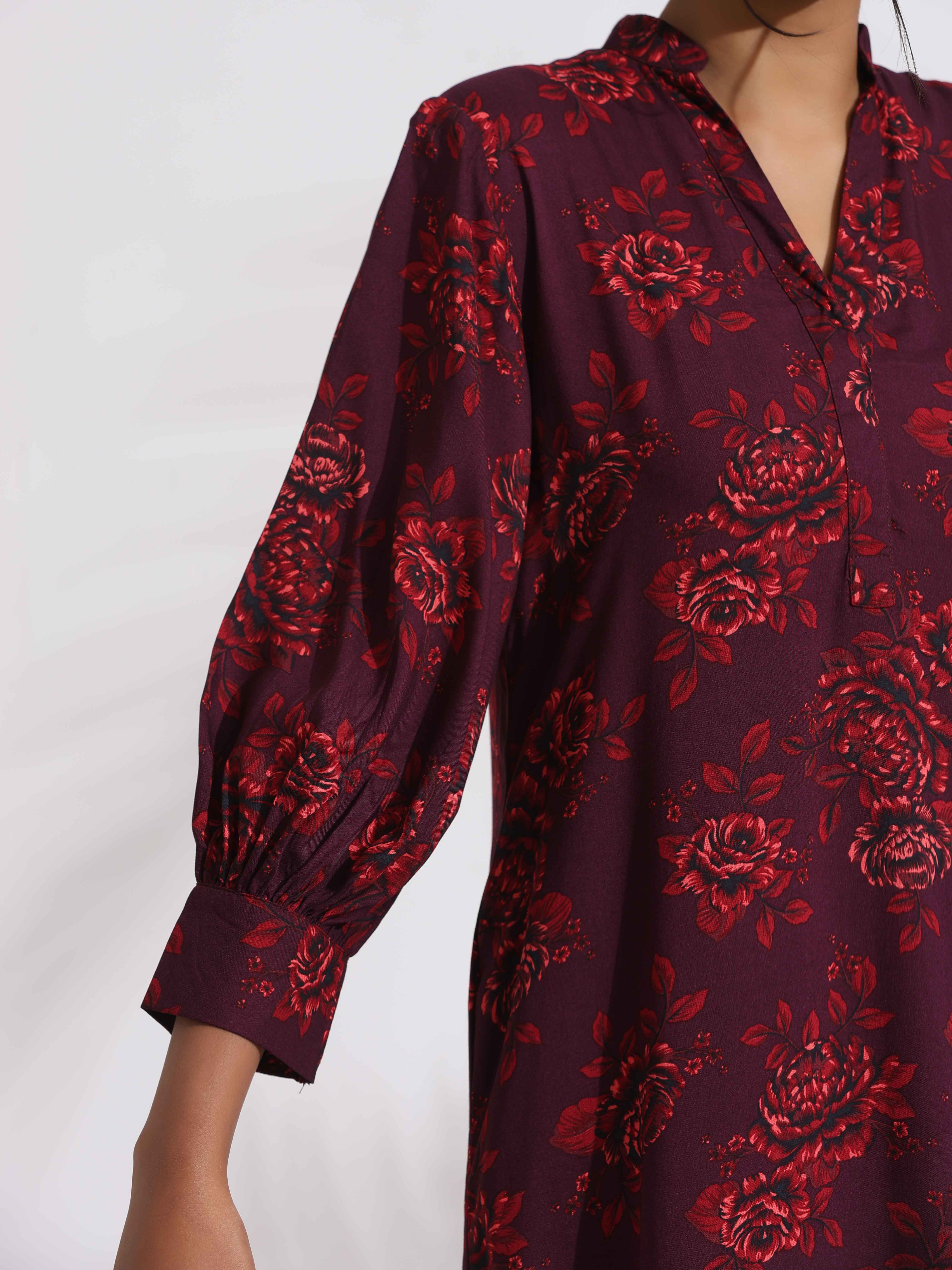 trueBrowns Purple Floral Print Kurta Set