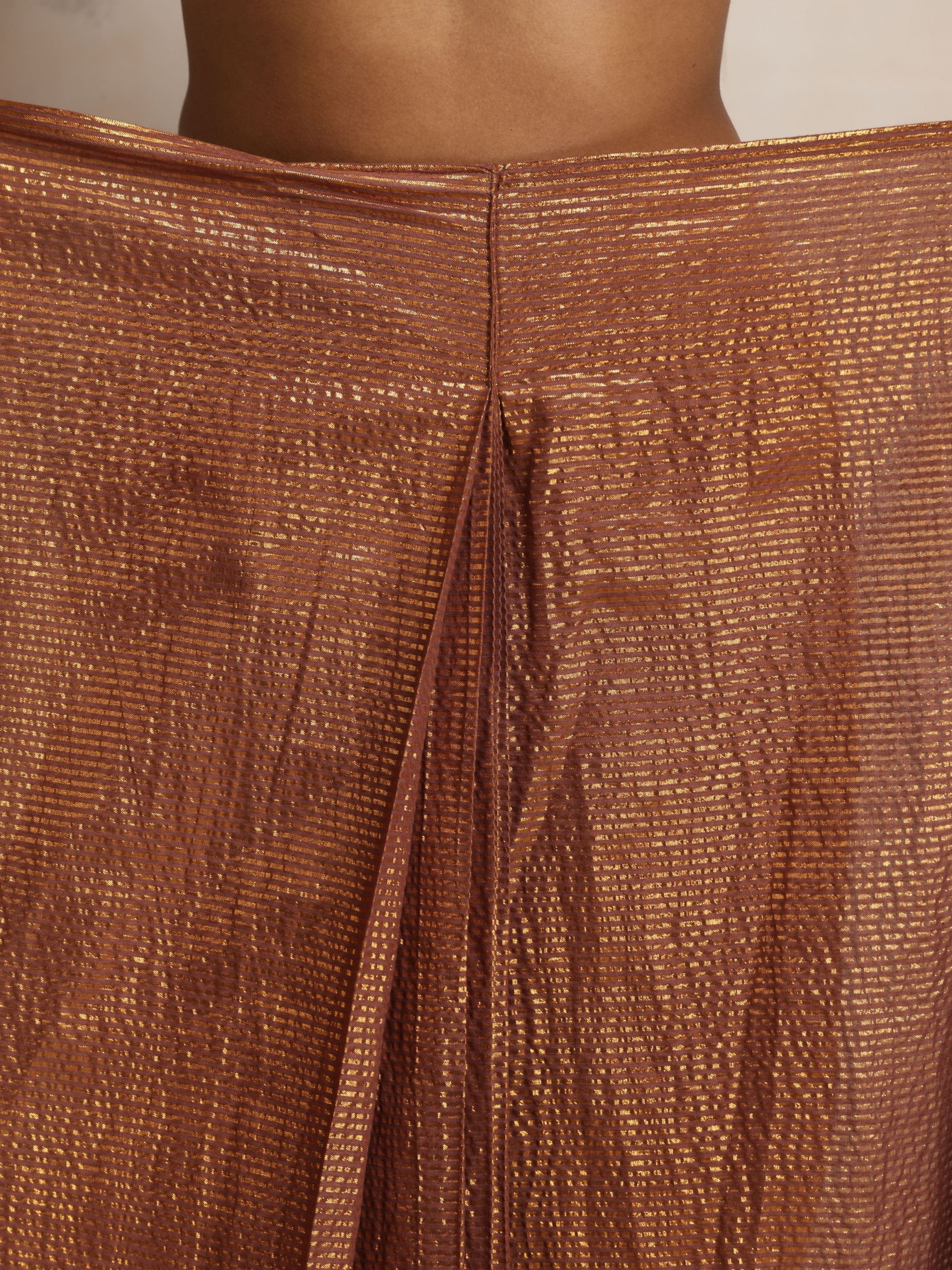 trueBrowns Brown Gold Lurex Ready To Wear Saree
