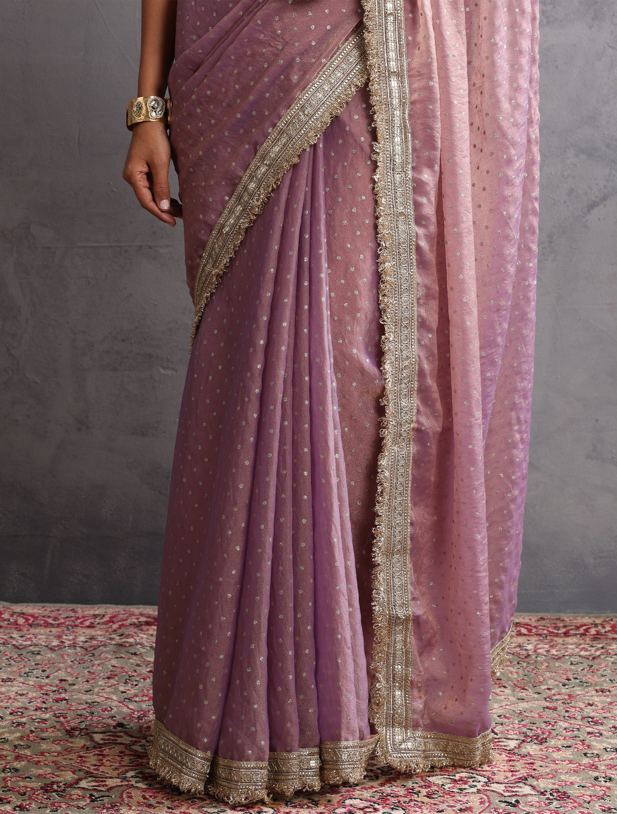 trueBrowns Lilac Tissue Foil Printed Saree With Unstitched Blouse