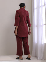 Ruby Wine Dobby Collar Short Co-Ord Set | Relove