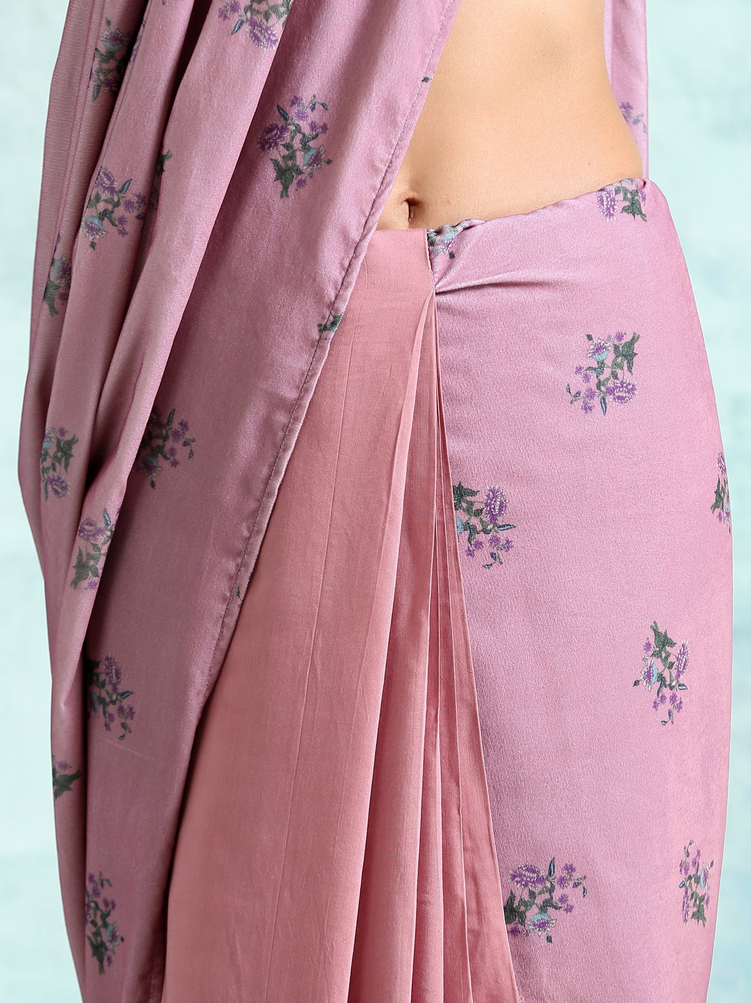 Light Mauve Printed Velvet Ready To Wear Saree